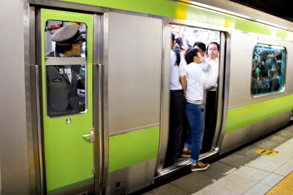 Crowded JR Yamanote Train in Tokyo, Japan 