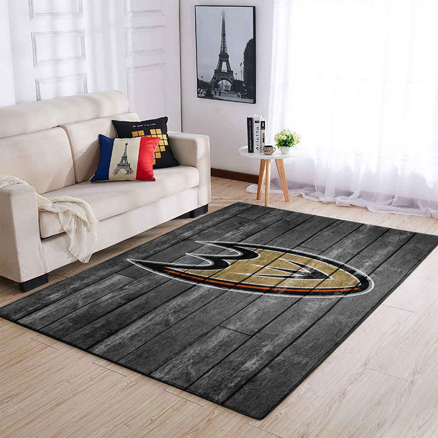 Anaheim Ducks Nhl Team Logo Grey Wooden Style Nice Gift Home Decor Rectangle Area Rug