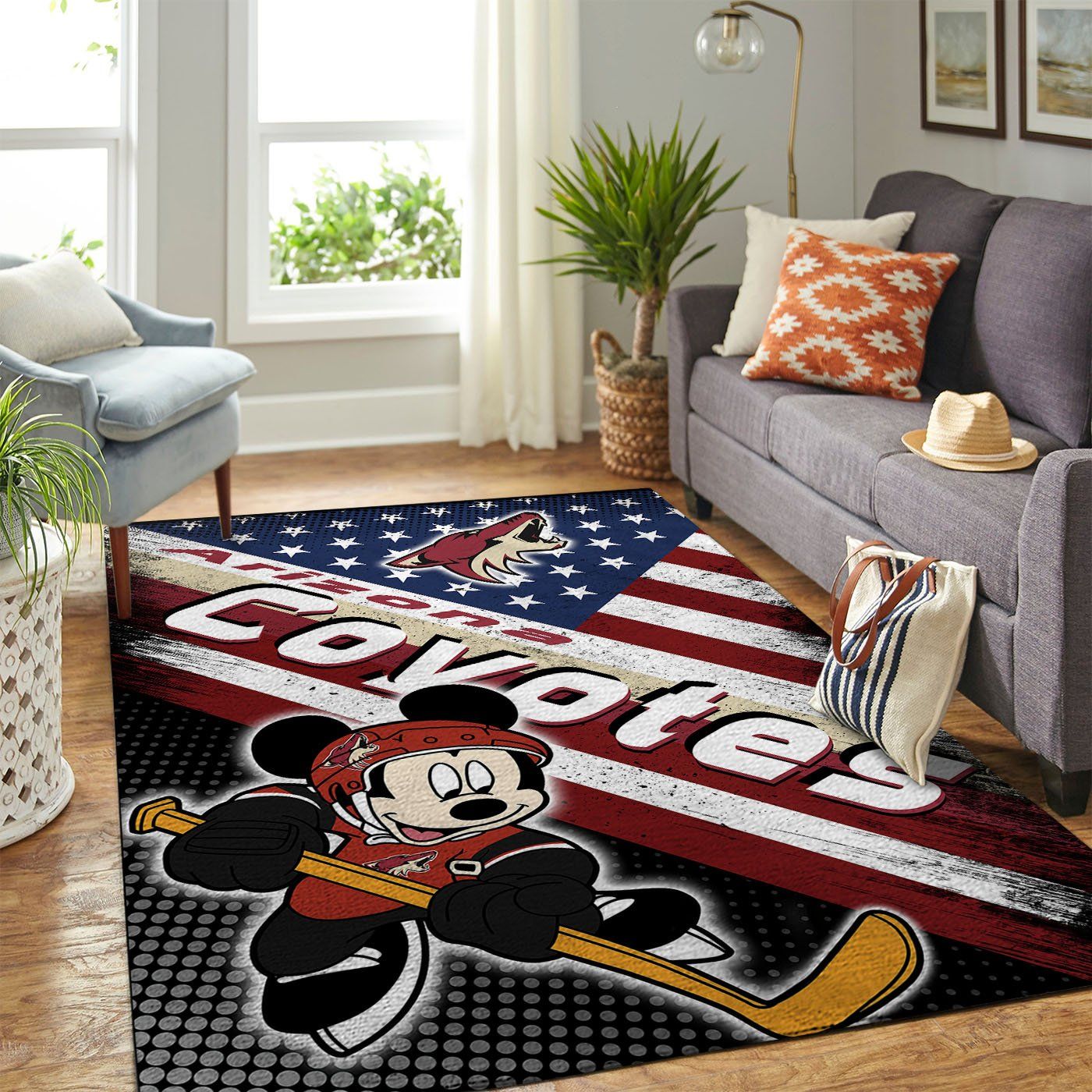 Arizona Coyotes Nhl Team Logo Mickey Us Style Nice Gift Home Decor Rectangle Area Rug