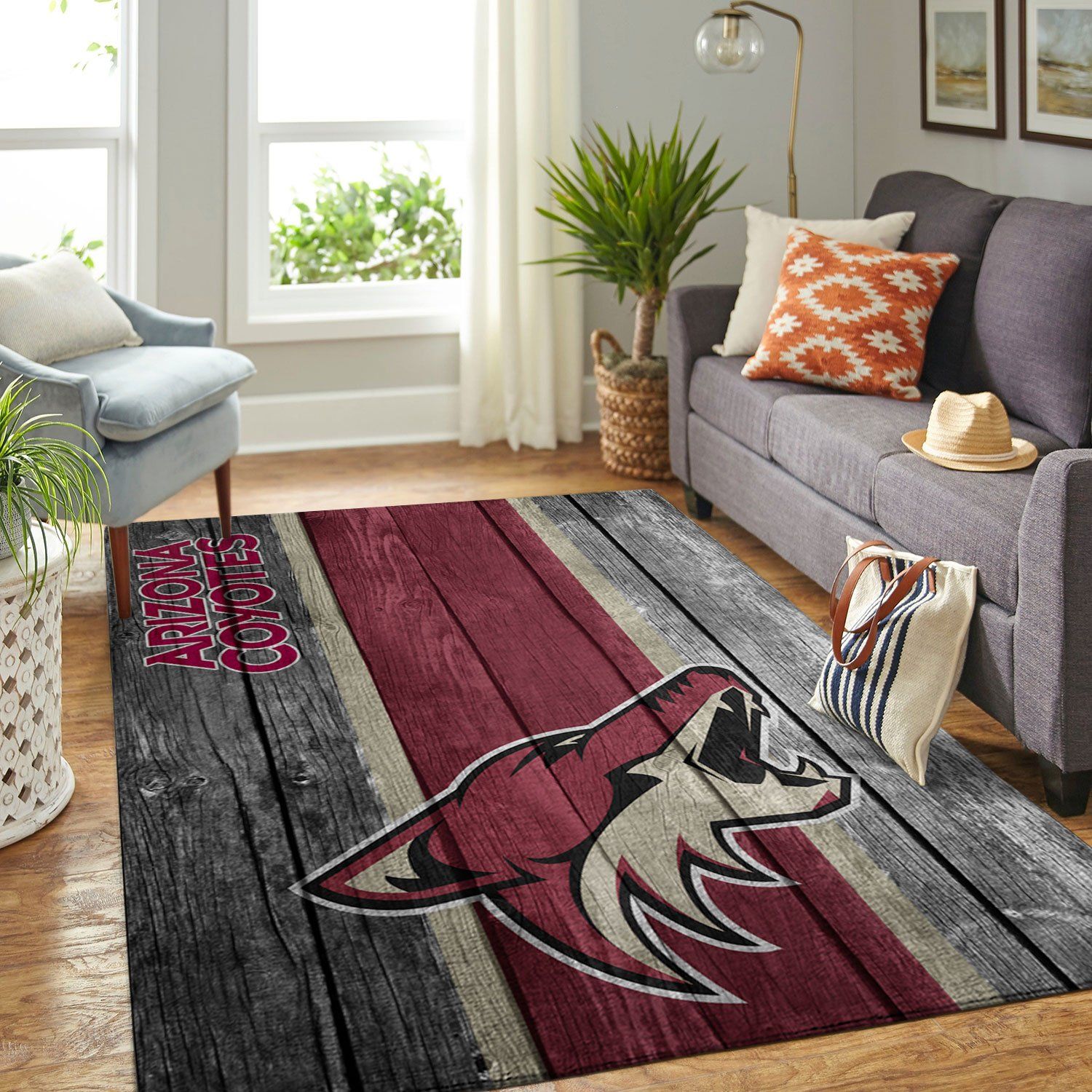 Arizona Coyotes Nhl Team Logo Wooden Style Nice Gift Home Decor Rectangle Area Rug