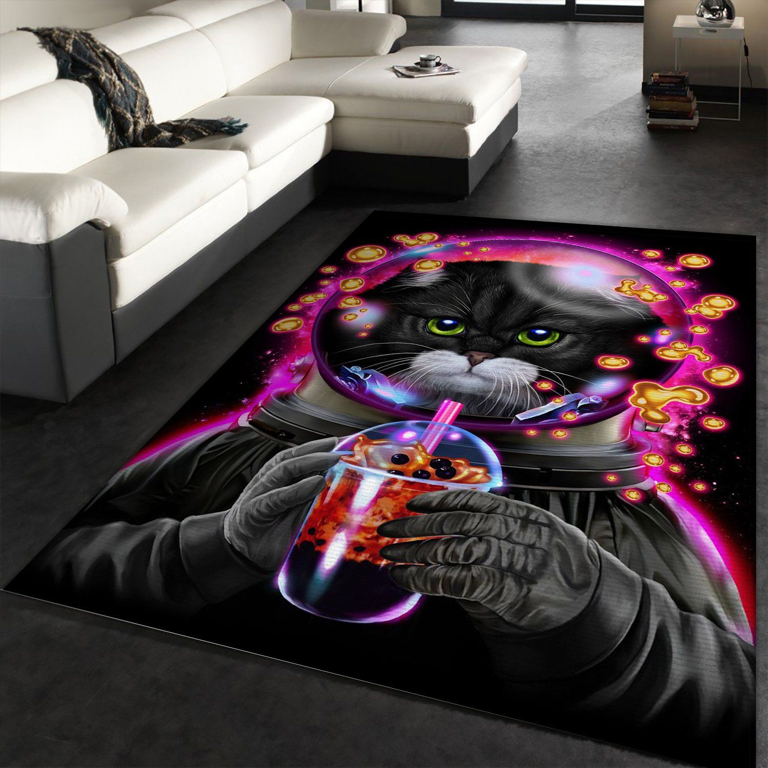 Astronaut Cat Bubble Tea Area Rug Bedroom Home US Decor