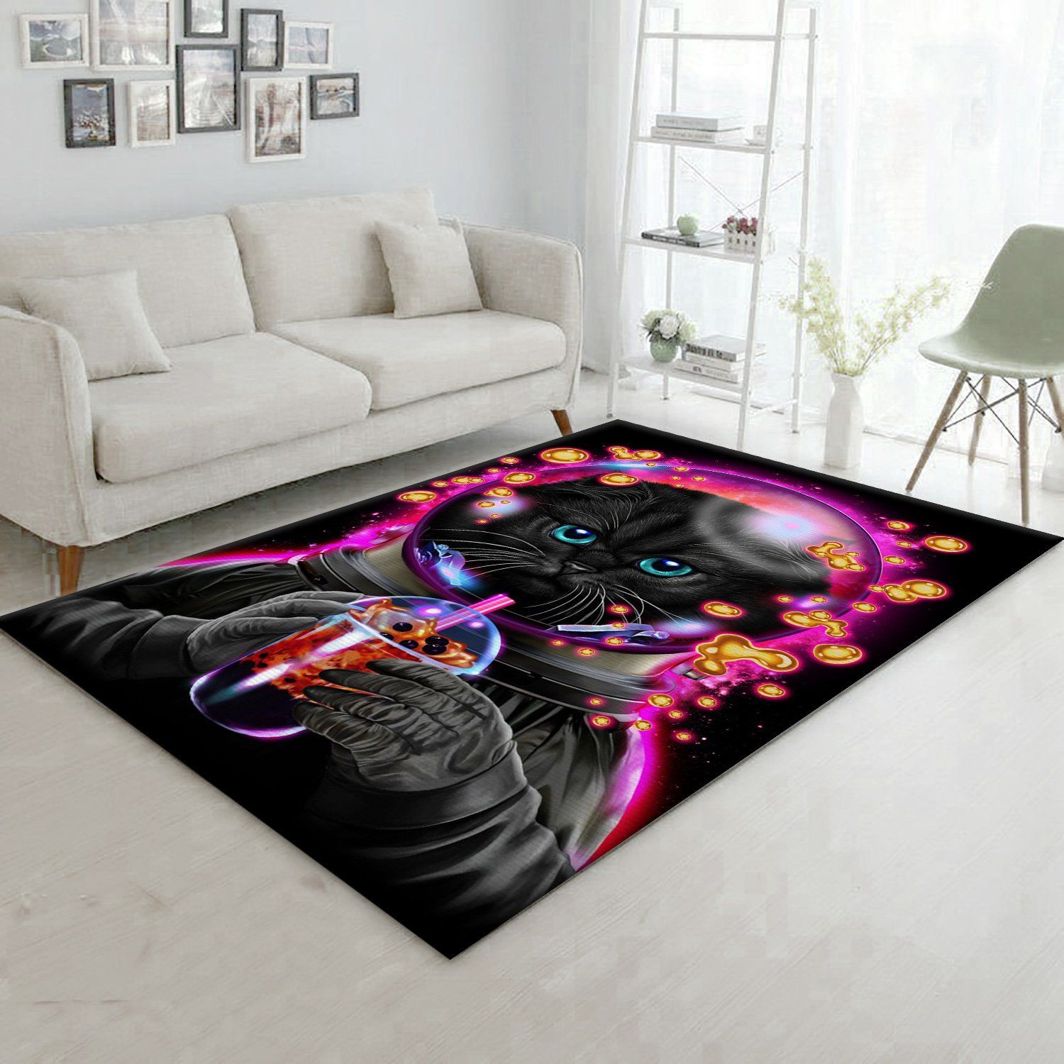 Astronaut Cat Bubble Tea Area Rug Kitchen Rug Christmas Gift US Decor