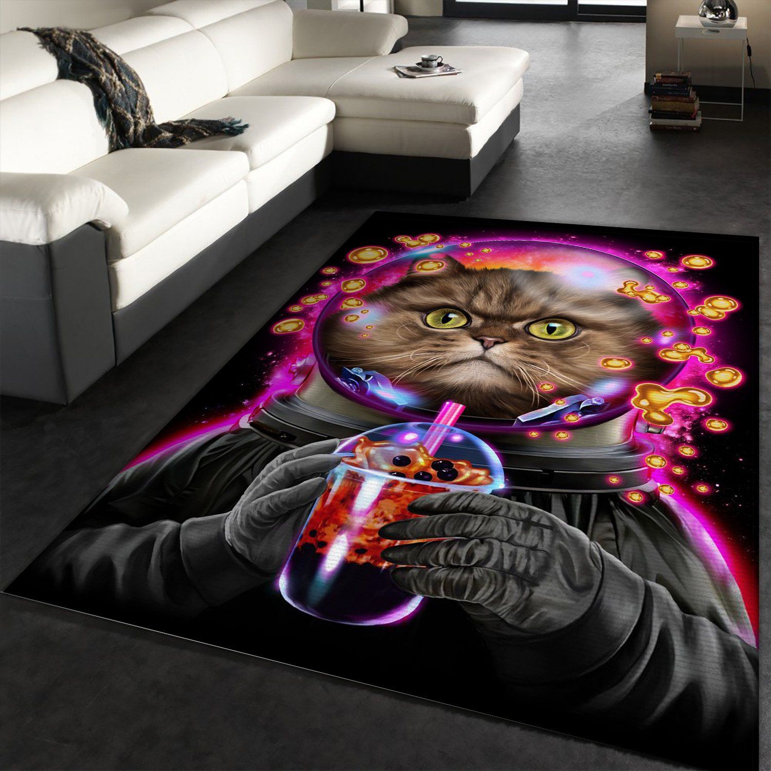 Astronaut Cat Bubble Tea Area Rug Kitchen Rug Home US Decor