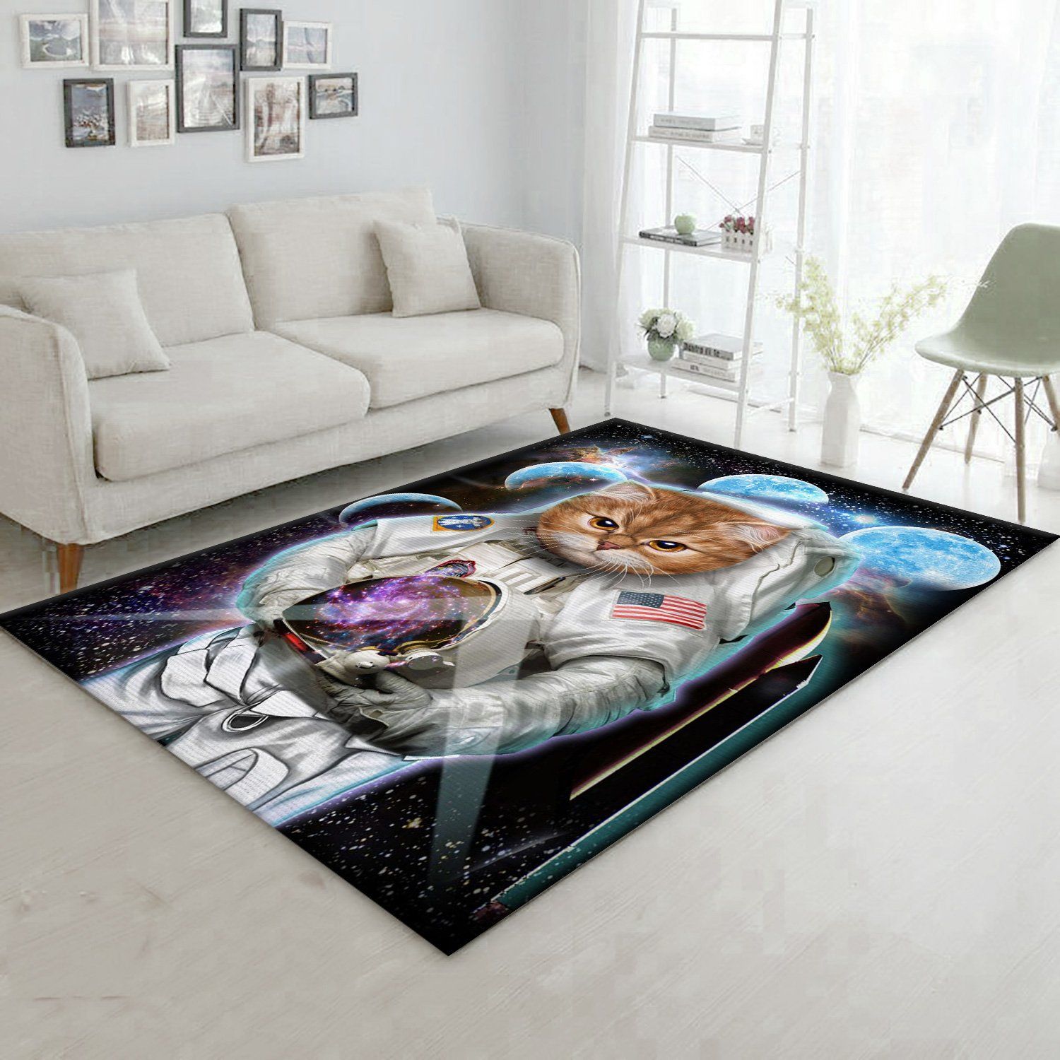 Astronaut Cat Explore Moon Area Rug Carpet Bedroom Home US Decor