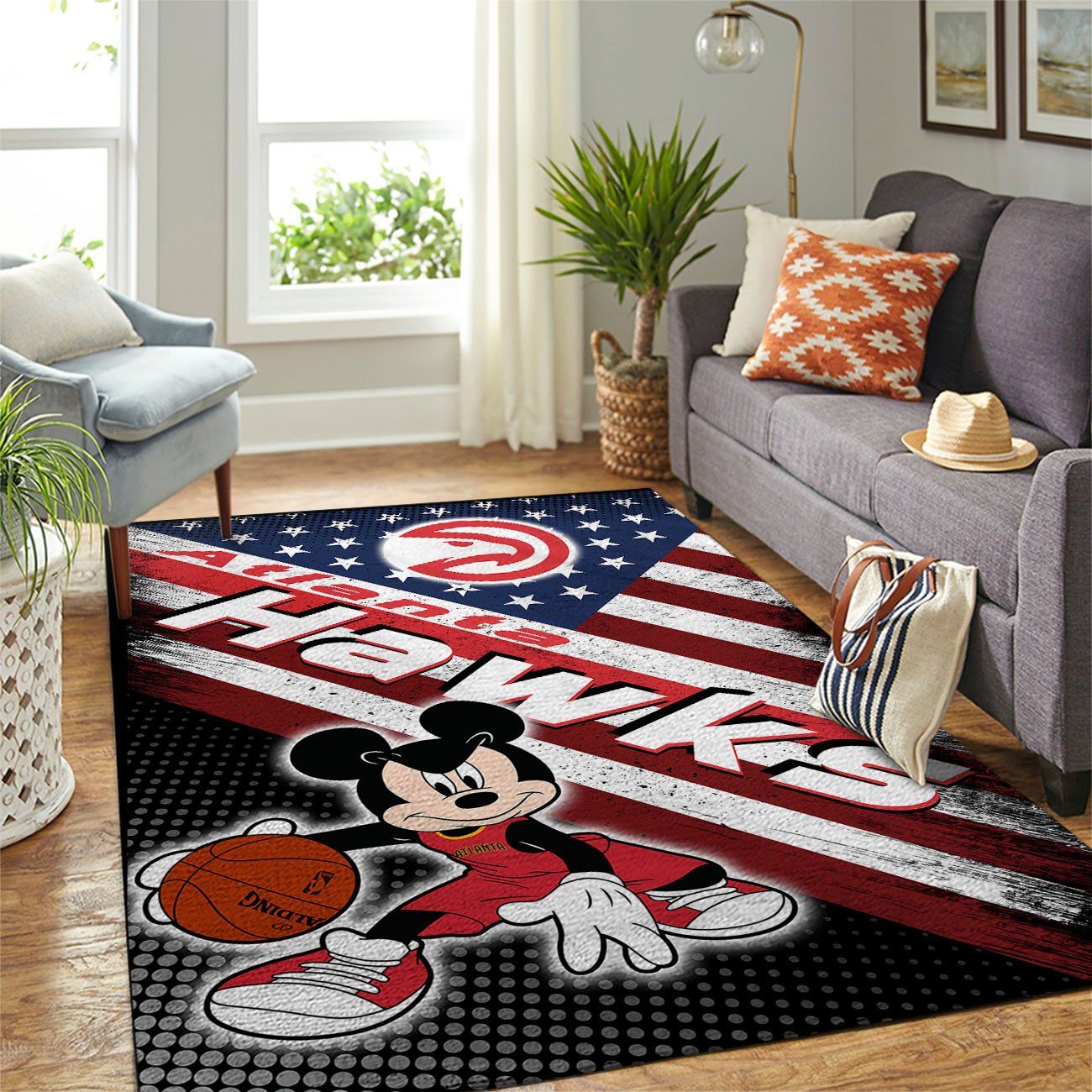 Atlanta Hawks Nba Team Logo Mickey Us Style Nice Gift Home Decor Rectangle Area Rug