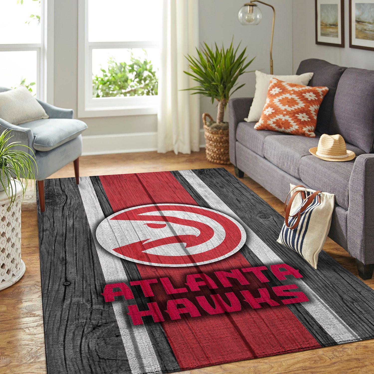 Atlanta Hawks Nba Team Logo Wooden Style Nice Gift Home Decor Rectangle Area Rug