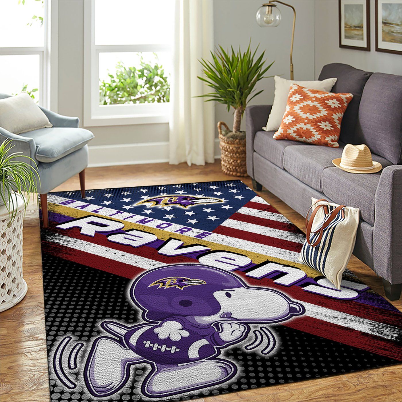 Baltimore Ravens Nfl Team Logo Snoopy Us Style Nice Gift Home Decor Rectangle Area Rug