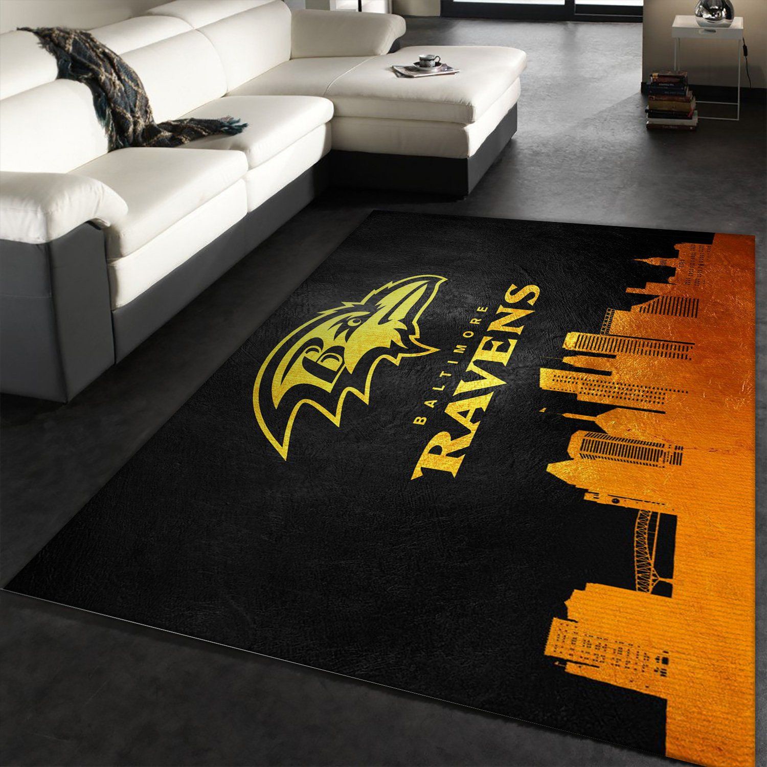 Baltimore Ravens Skyline NFL Area Rug, Bedroom, Family Gift US Decor