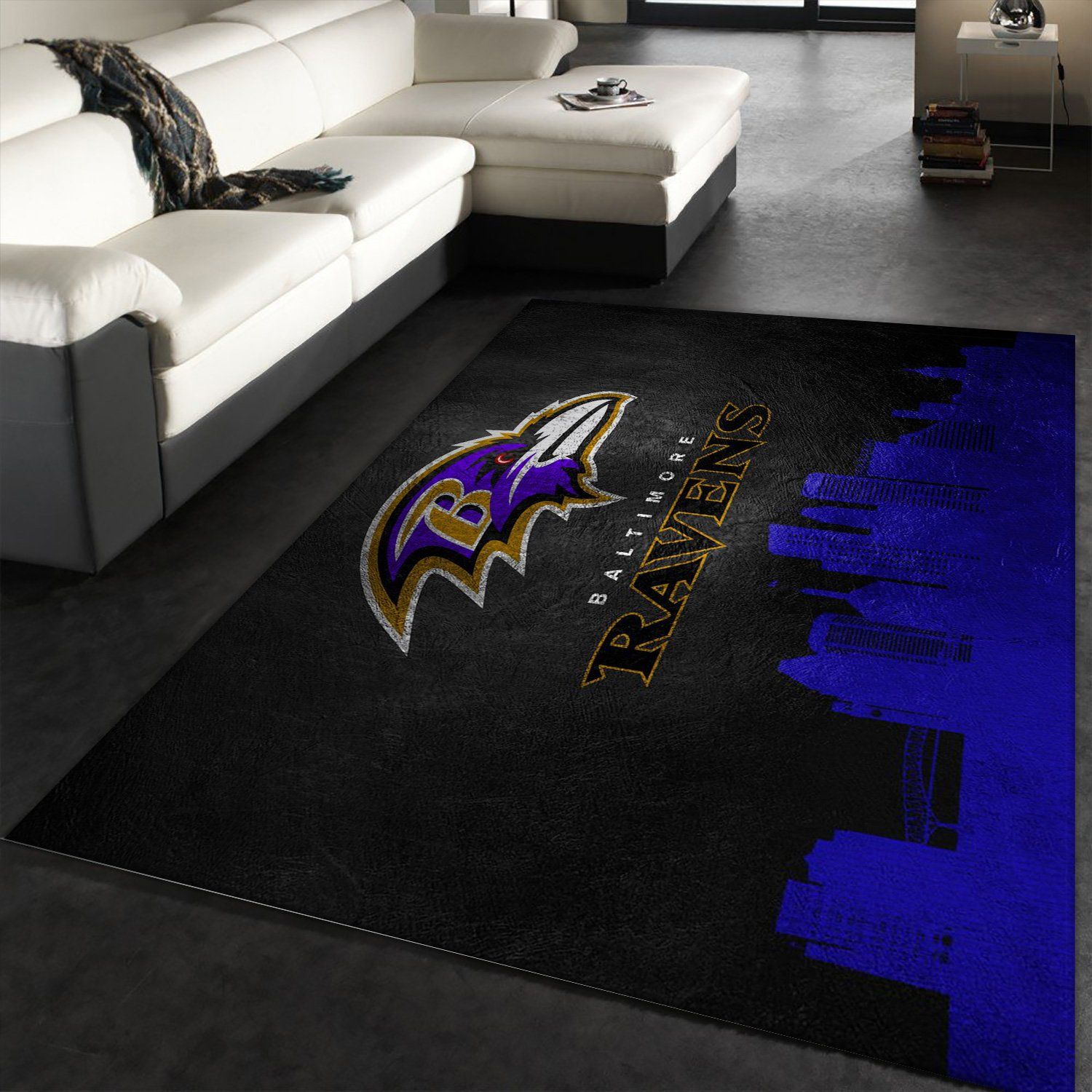 Baltimore Ravens Skyline NFL Team Logos Area Rug, Kitchen Rug, US Gift Decor