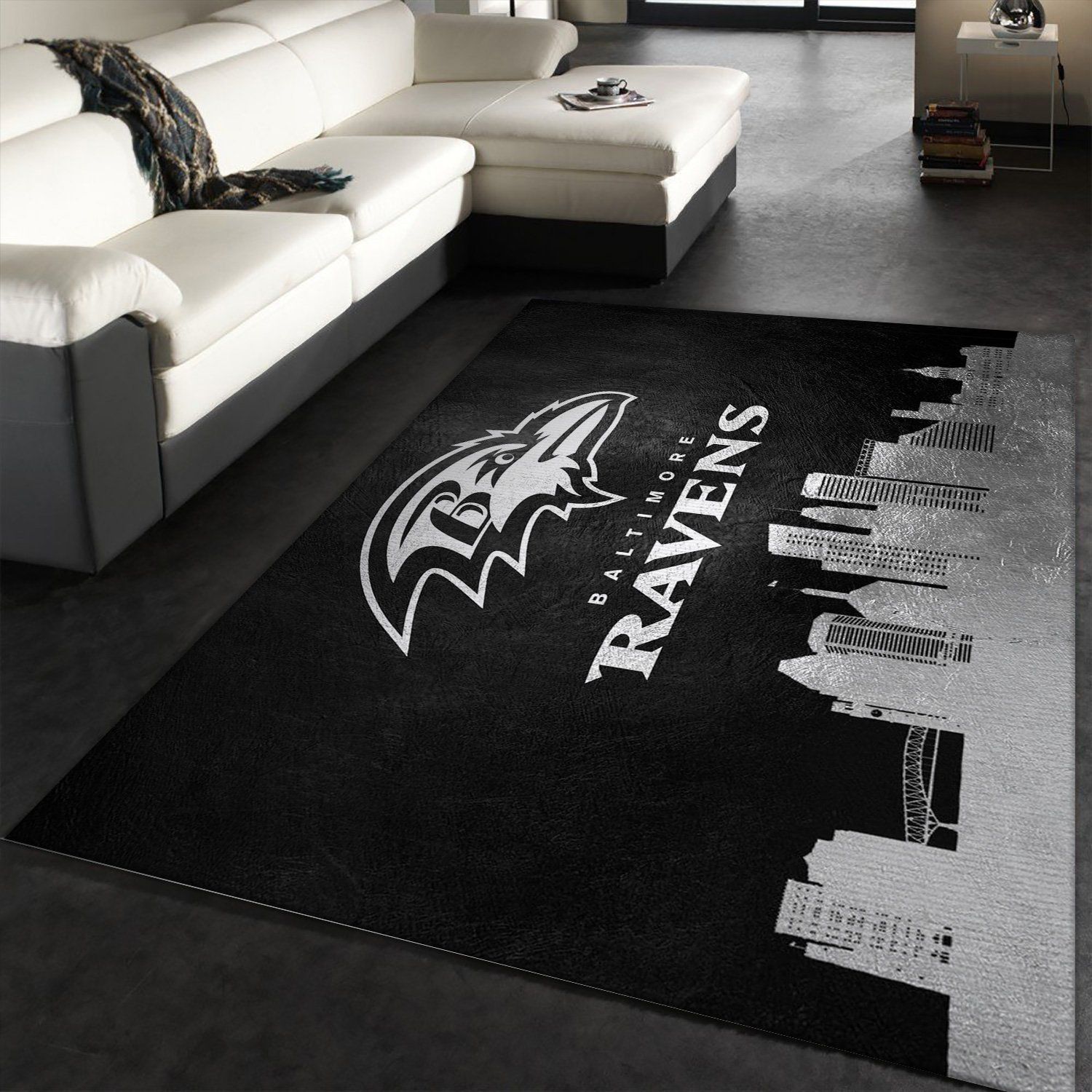 Baltimore Ravens Skyline NFL Team Logos Area Rug, Living room and bedroom Rug, Christmas Gift US Decor