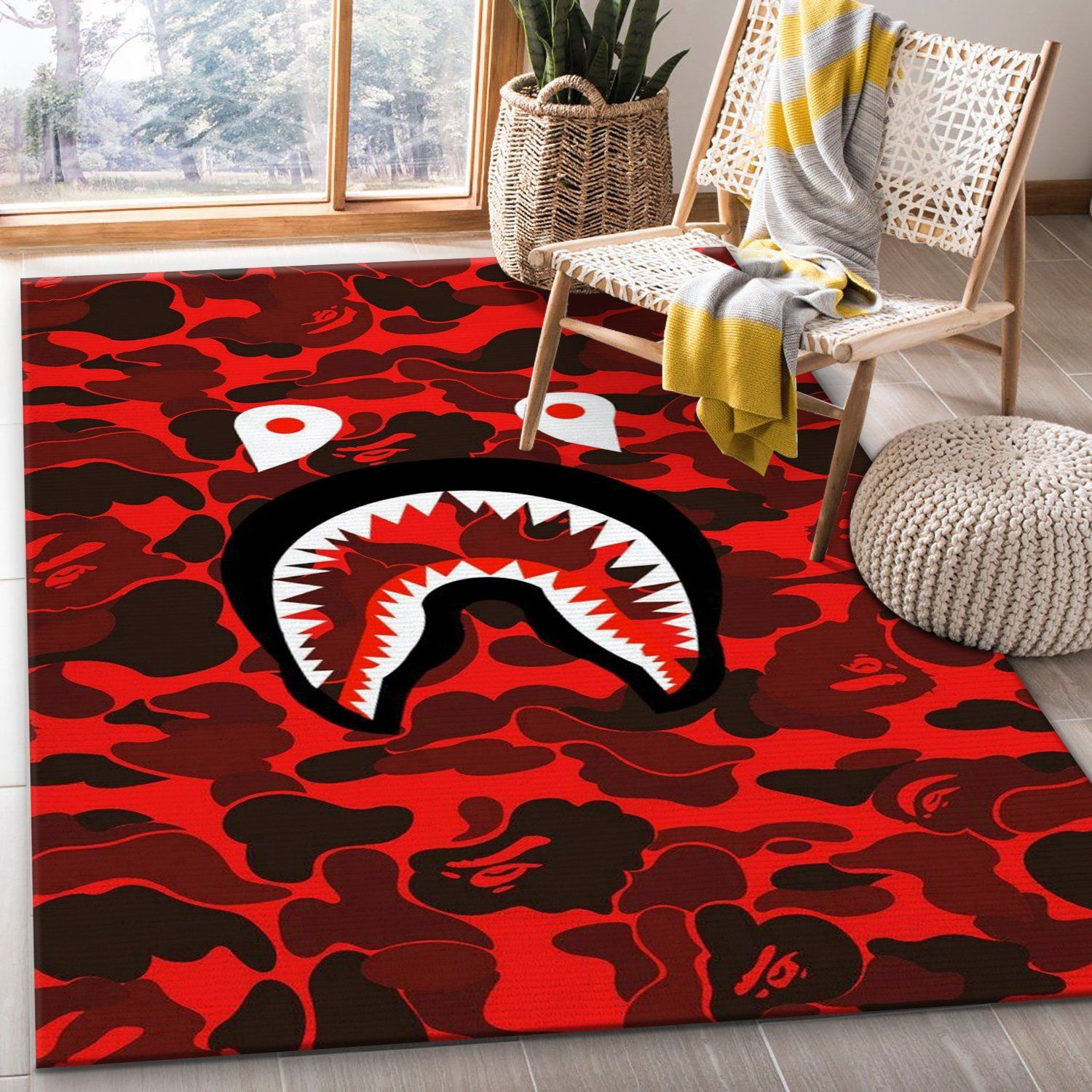 Bearbrick Bape Shark Camo Area Rugs Bedroom Rug Christmas Gift US