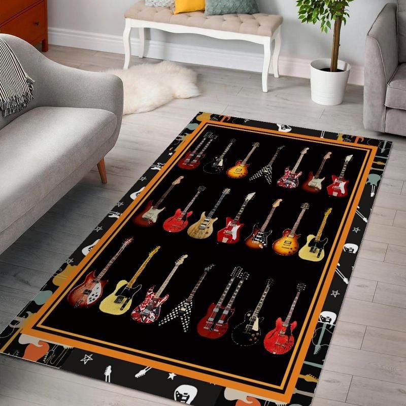 Beatles Guitar Collection Living Room Area Rug, Bedroom, Family Gift US Decor