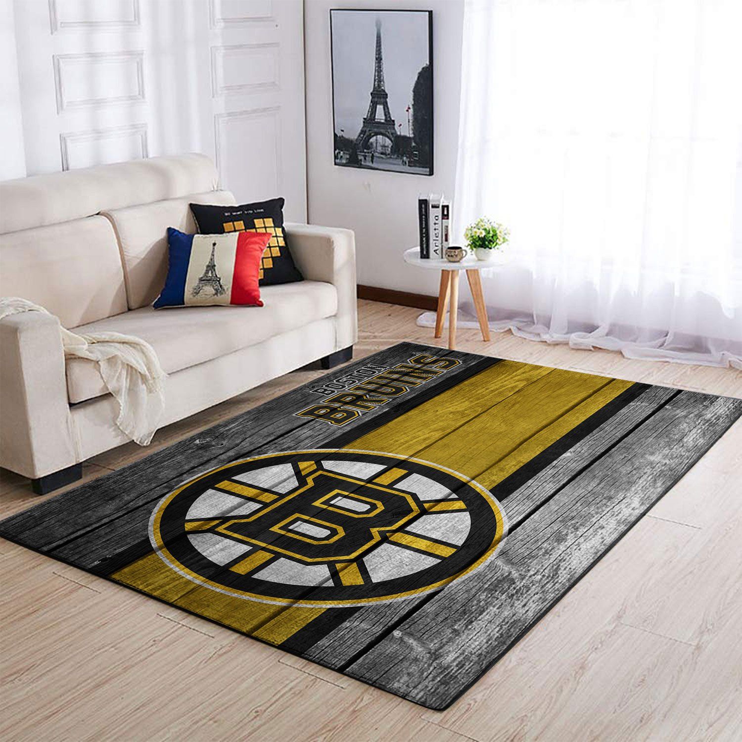 Boston Bruins Nhl Team Logo Wooden Style Nice Gift Home Decor Rectangle Area Rug