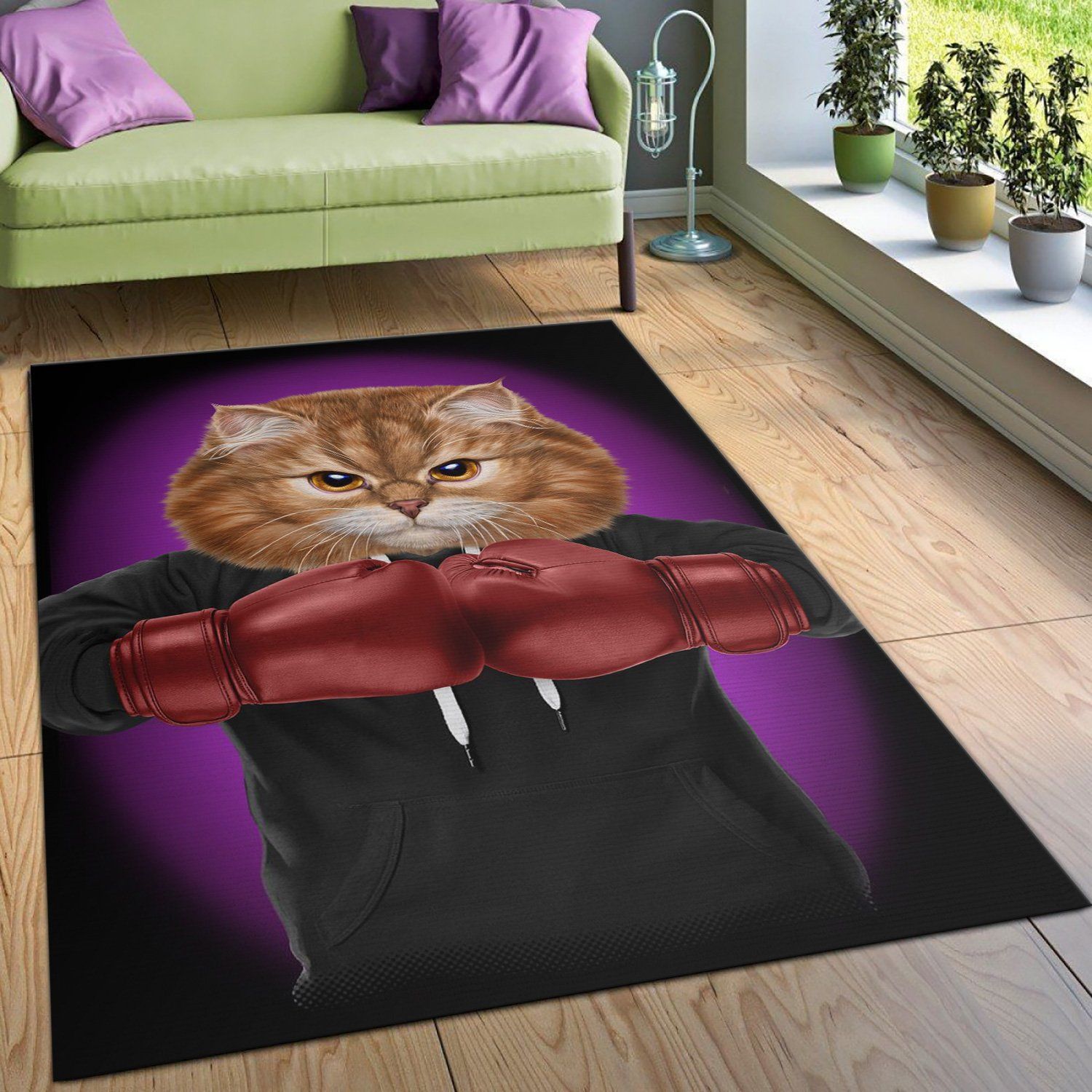 Boxer Cat Boxing Champion Area Rug For Christmas Bedroom Floor Decor Home Decor