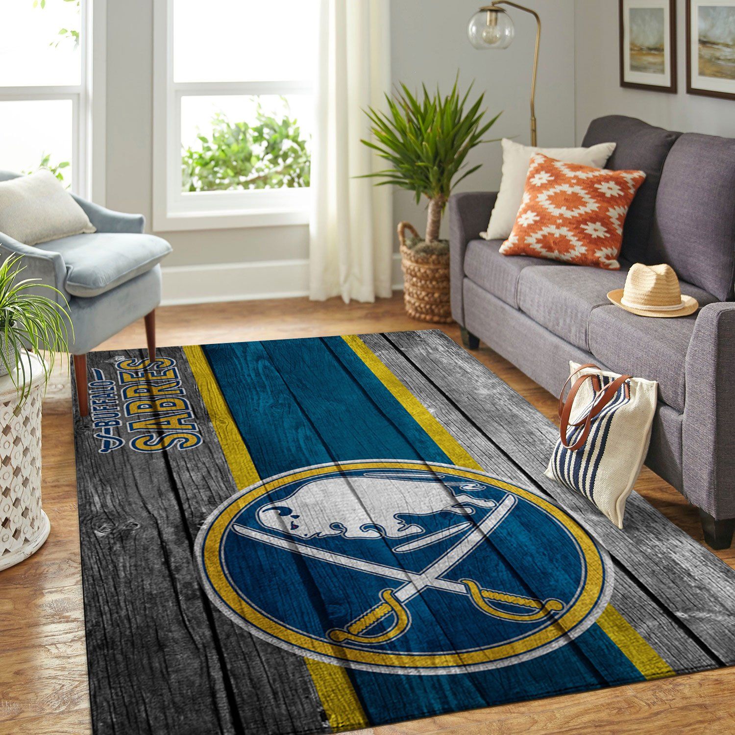 Buffalo Sabres Nhl Team Logo Wooden Style Nice Gift Home Decor Rectangle Area Rug