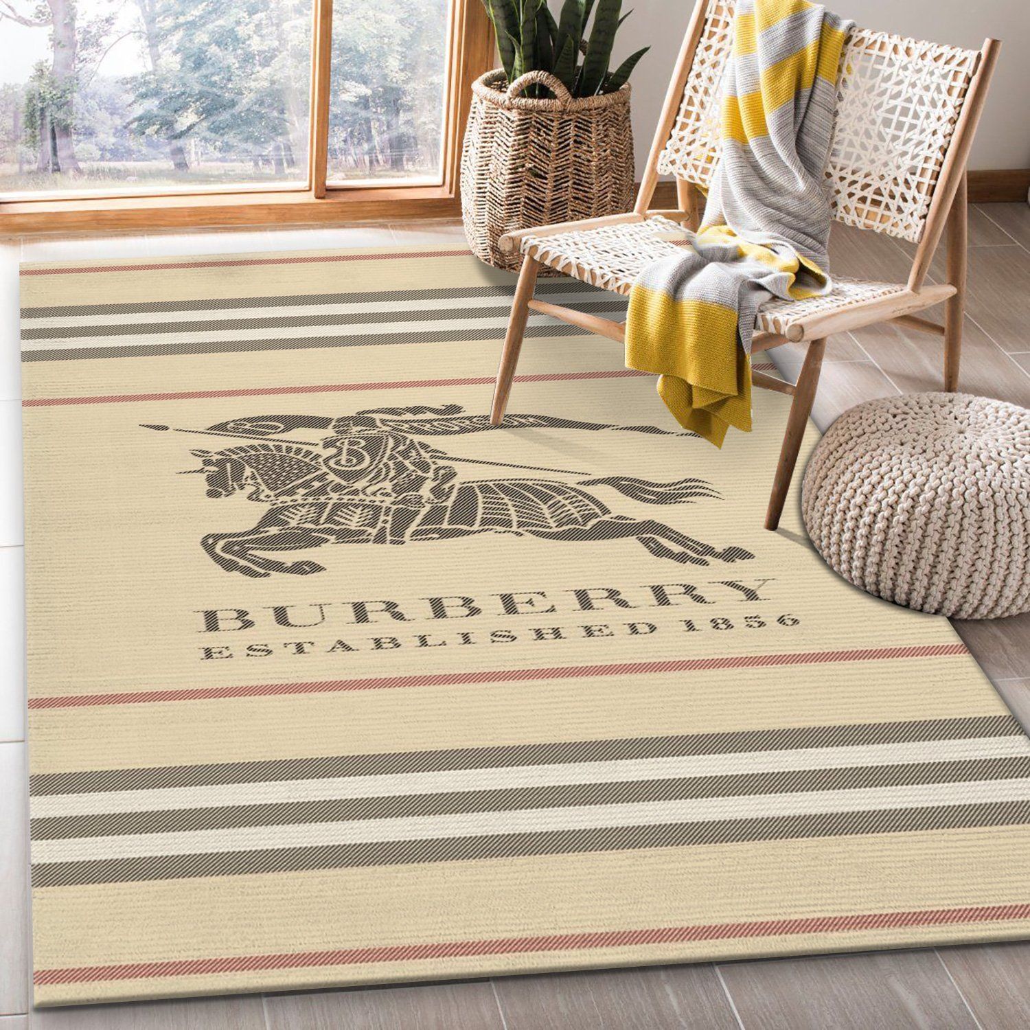 Burberry Area Rug For Christmas Fashion Brand Rug Living Room Rug US Gift Decor