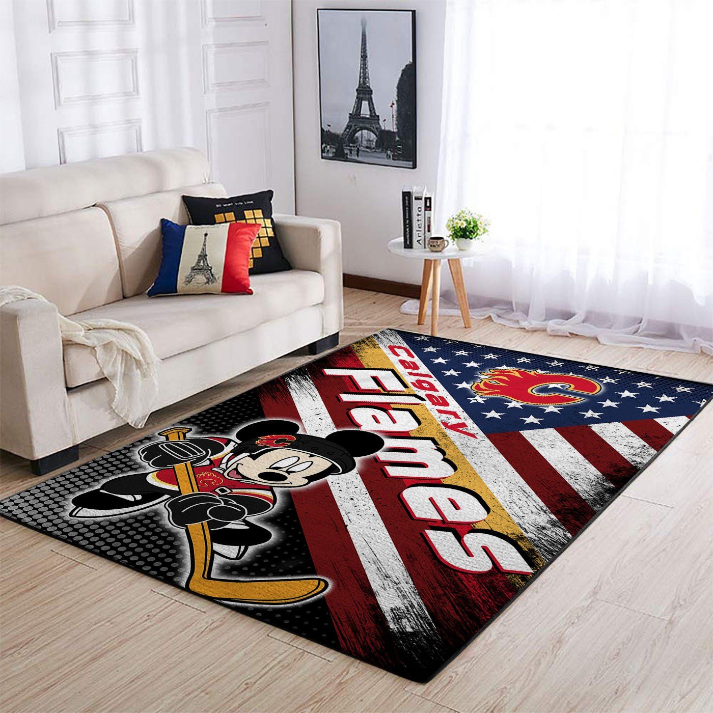 Calgary Flames Nhl Team Logo Mickey Us Style Nice Gift Home Decor Rectangle Area Rug