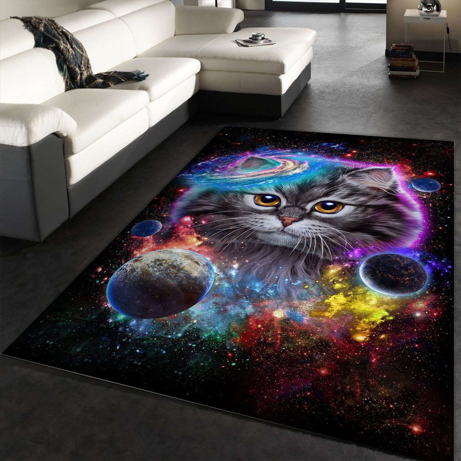 Cat In Galaxy Space Cosmos Area Rug Living Room Rug US Gift Decor