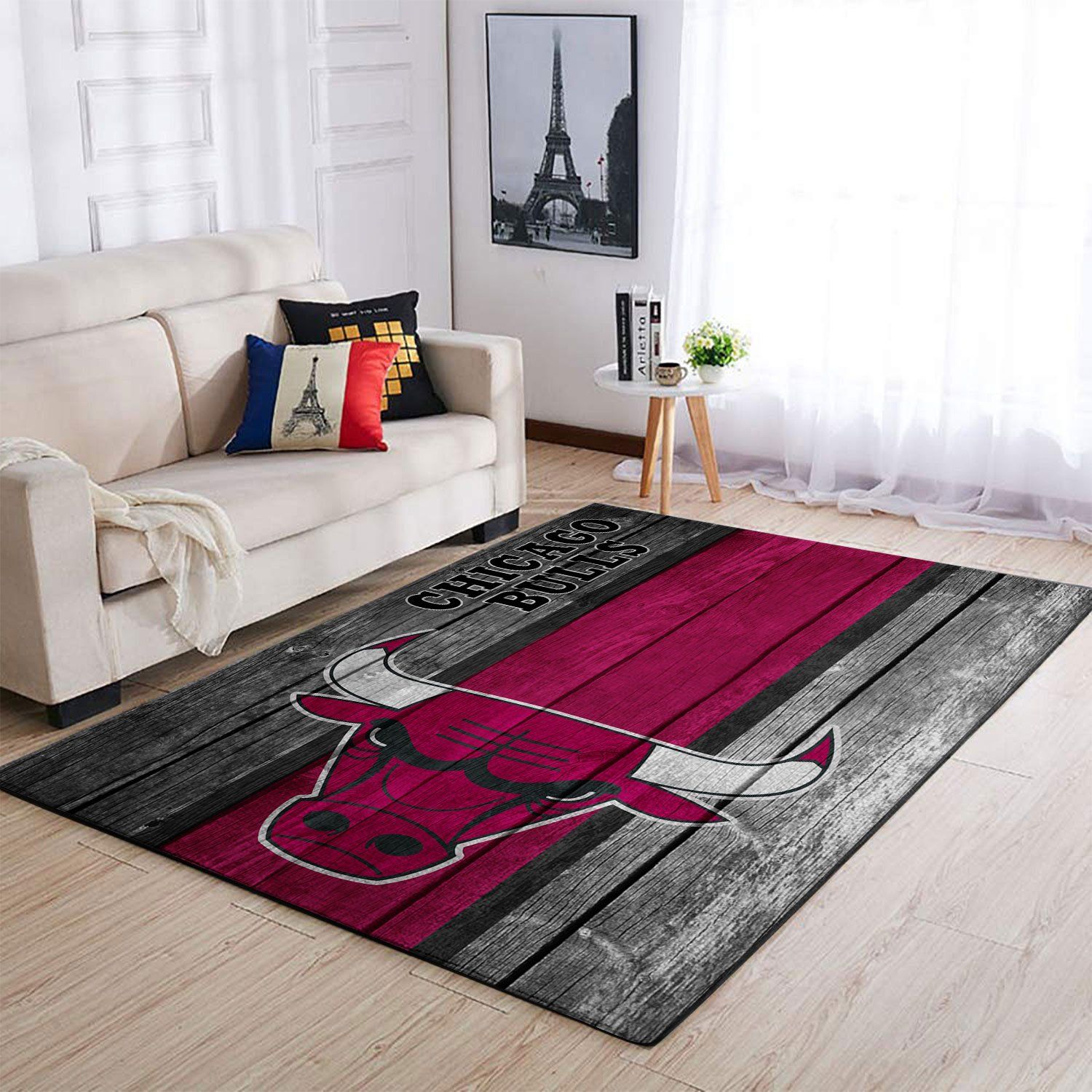 Chicago Bulls Nba Team Logo Wooden Style Nice Gift Home Decor Rectangle Area Rug