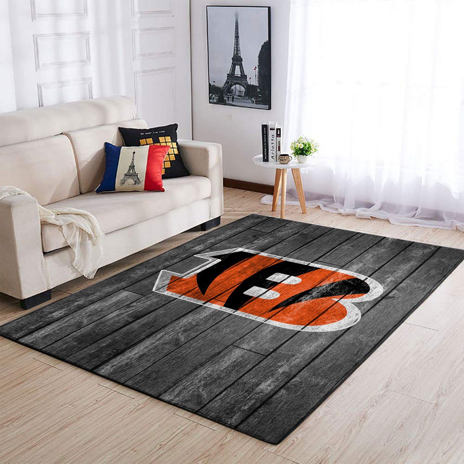 Cincinnati Bengals Nfl Team Logo Grey Wooden Style Style Nice Gift Home Decor Rectangle Area Rug