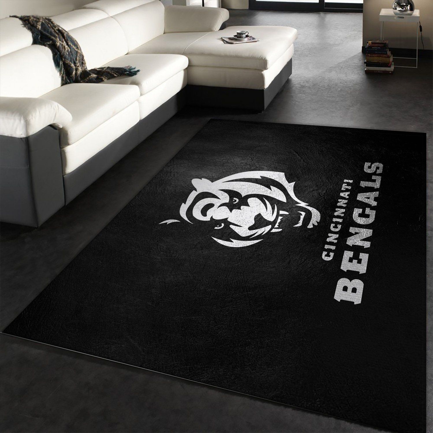 Cincinnati Bengals Silver NFL Area Rug Carpet, Bedroom, Floor Decor Home Decor