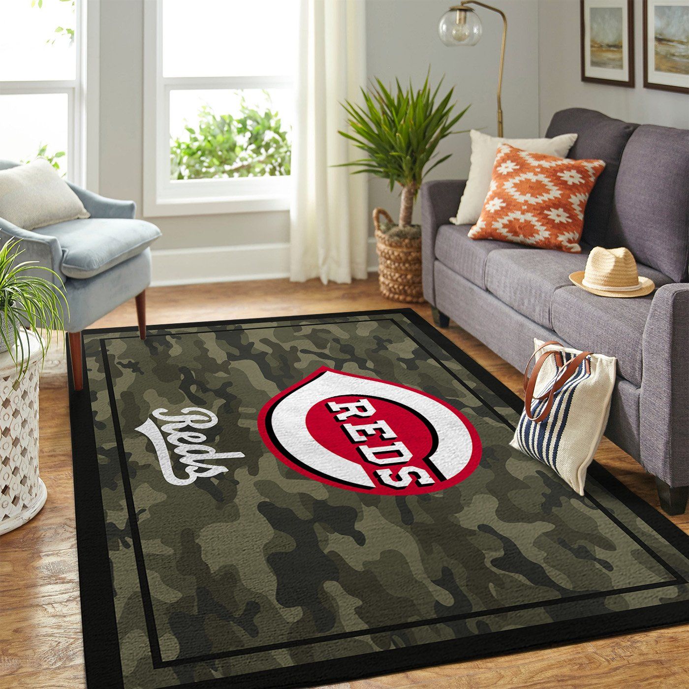 Cincinnati Reds Mlb Team Logo Camo Style Nice Gift Home Decor Rectangle Area Rug