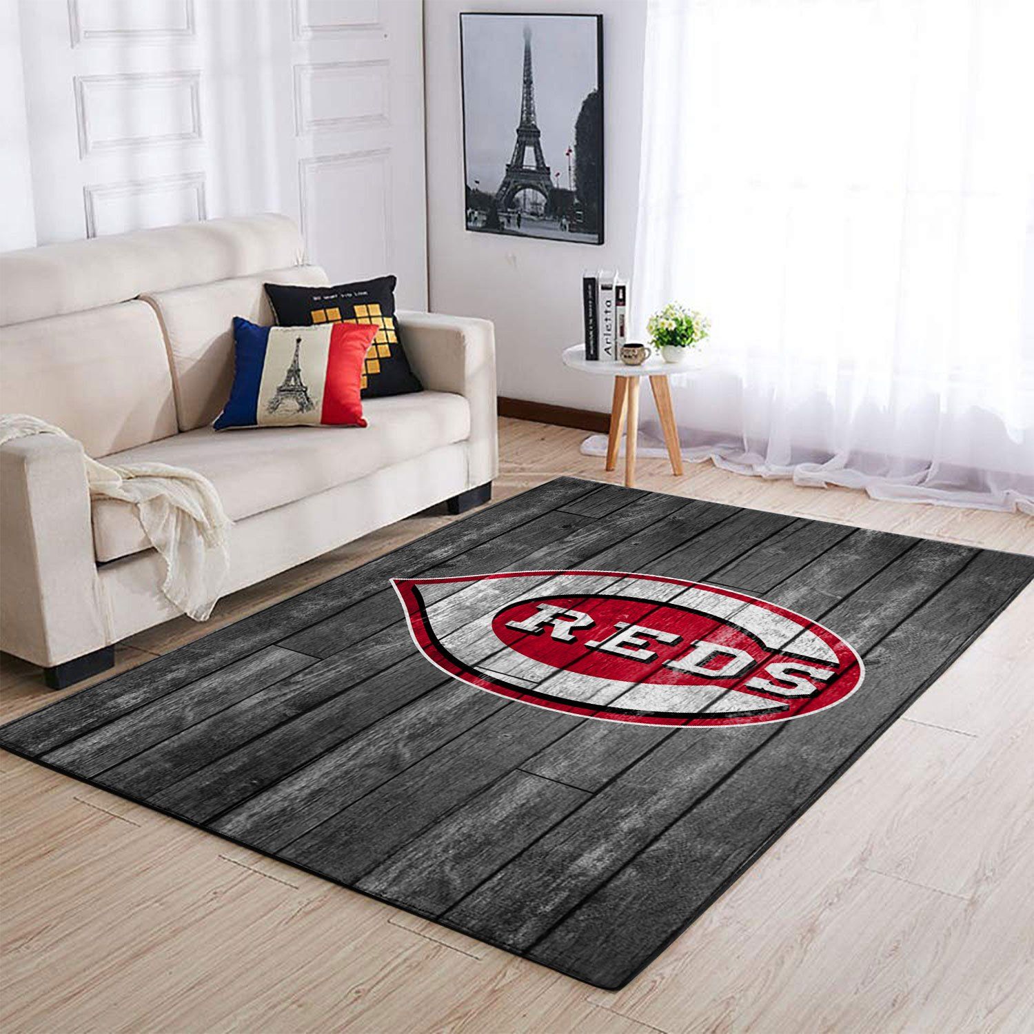 Cincinnati Reds Mlb Team Logo Grey Wooden Style Style Nice Gift Home Decor Rectangle Area Rug