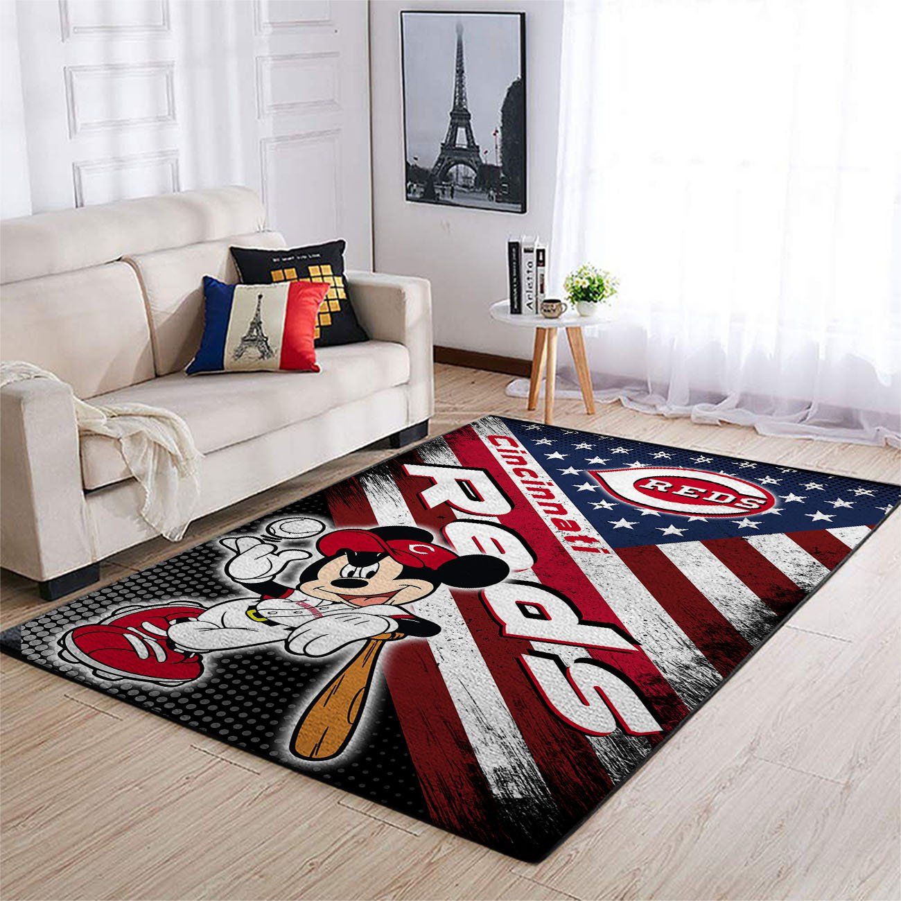 Cincinnati Reds Mlb Team Logo Mickey Us Style Nice Gift Home Decor Rectangle Area Rug