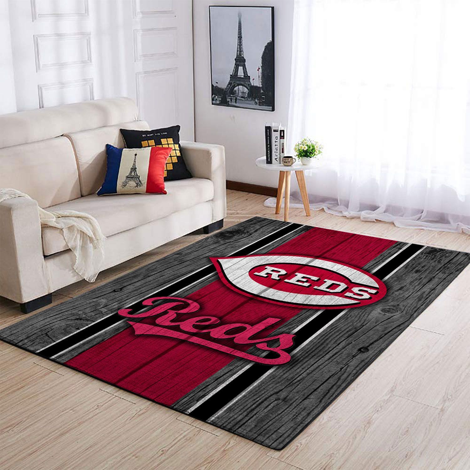 Cincinnati Reds Mlb Team Logo Wooden Style Style Nice Gift Home Decor Rectangle Area Rug