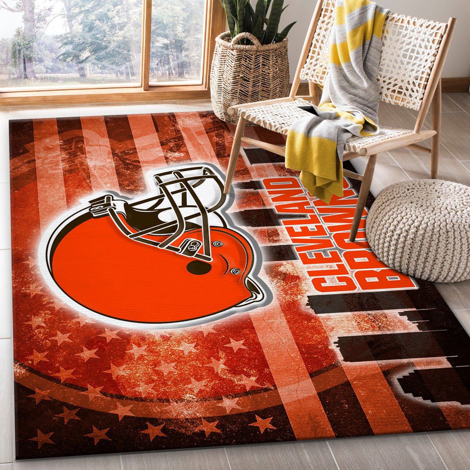 Cleveland Browns Skyline NFL Team Logos Area Rug, Living Room Rug