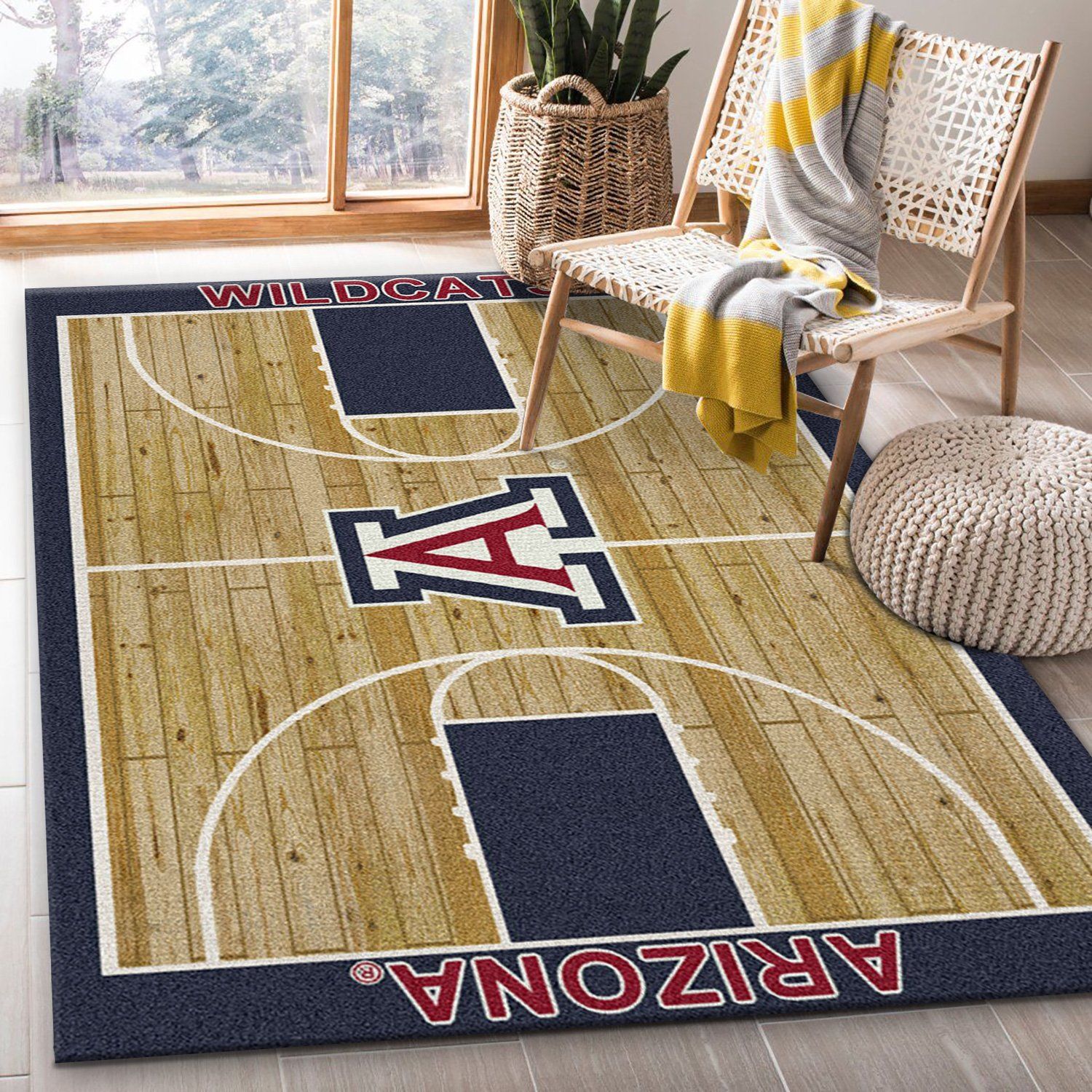 College Home Court Arizona Basketball Team Logo Area Rug, Living Room Rug, Christmas Gift US Decor