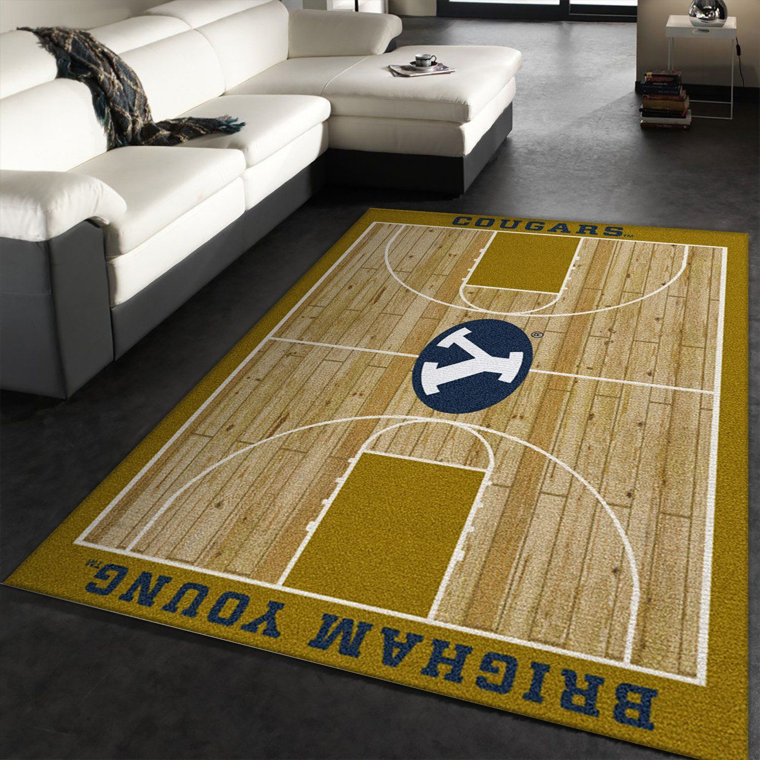 College Home Court Brigham Young Basketball Team Logo Area Rug, Living Room Rug, Christmas Gift US Decor