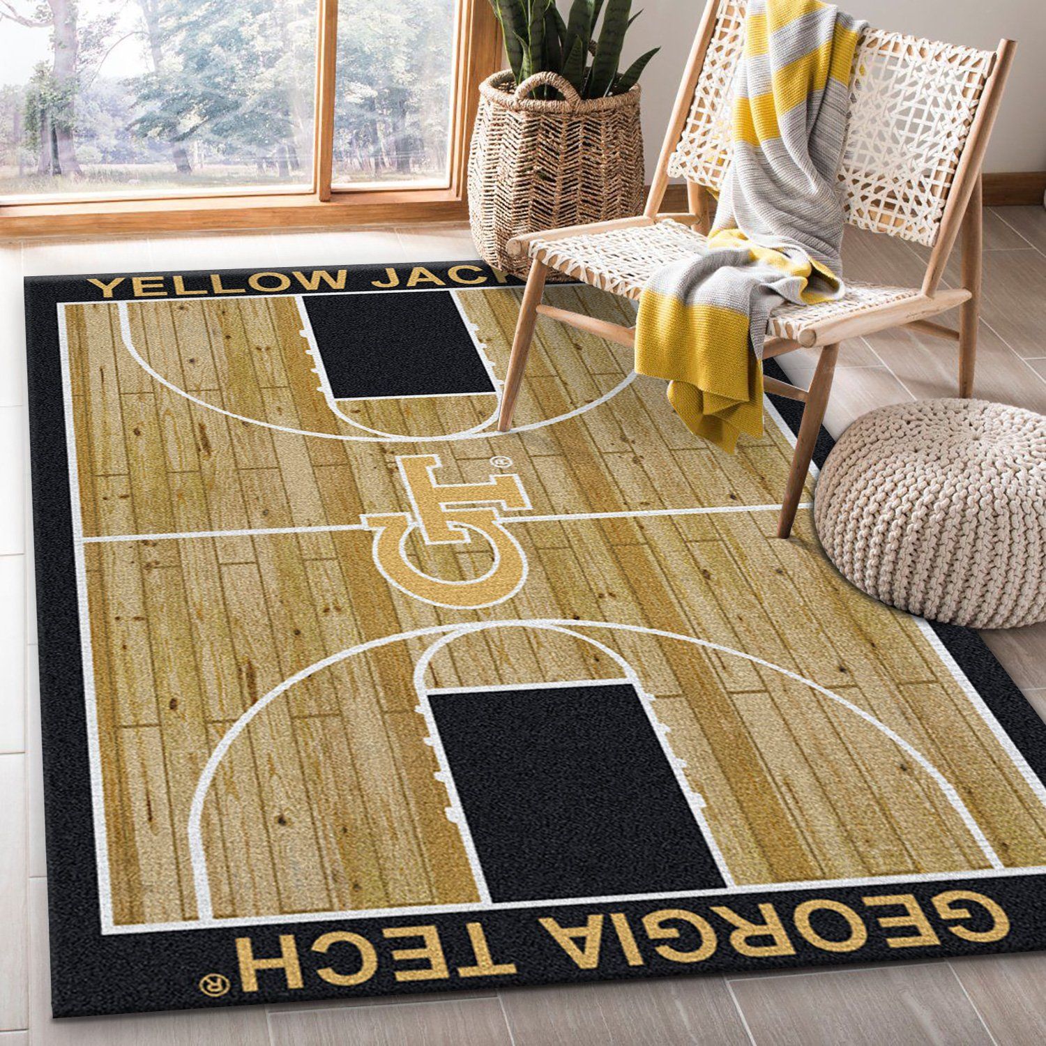 College Home Court Georgia Tech Basketball Team Logo Area Rug, Bedroom Rug, Christmas Gift US Decor