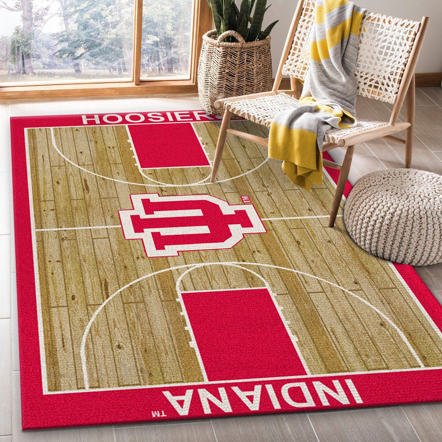 College Home Court Indiana Basketball Team Logo Area Rug, Bedroom Rug, Home US Decor