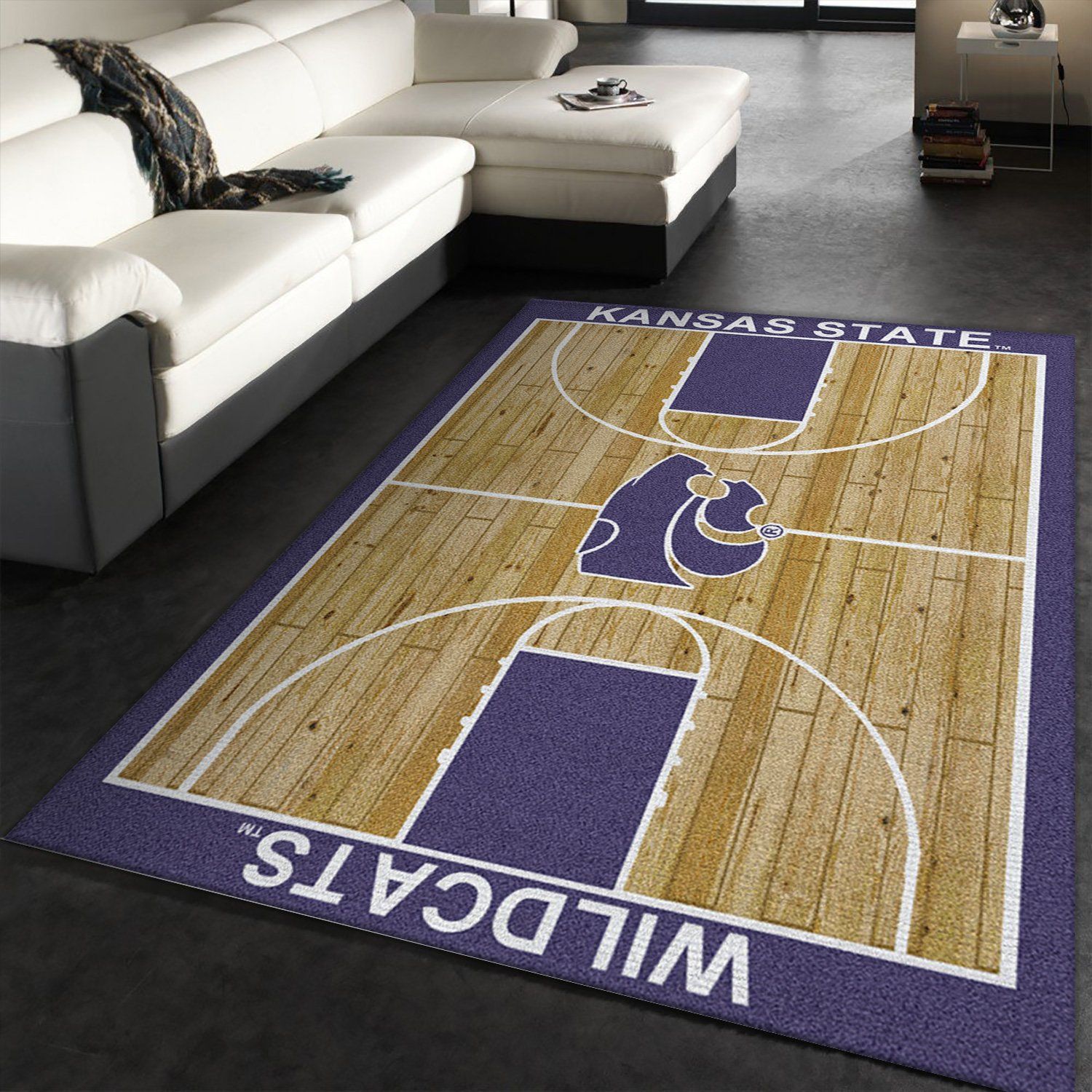 College Home Court Kansas State Basketball Team Logo Area Rug, Living Room Rug, US Gift Decor