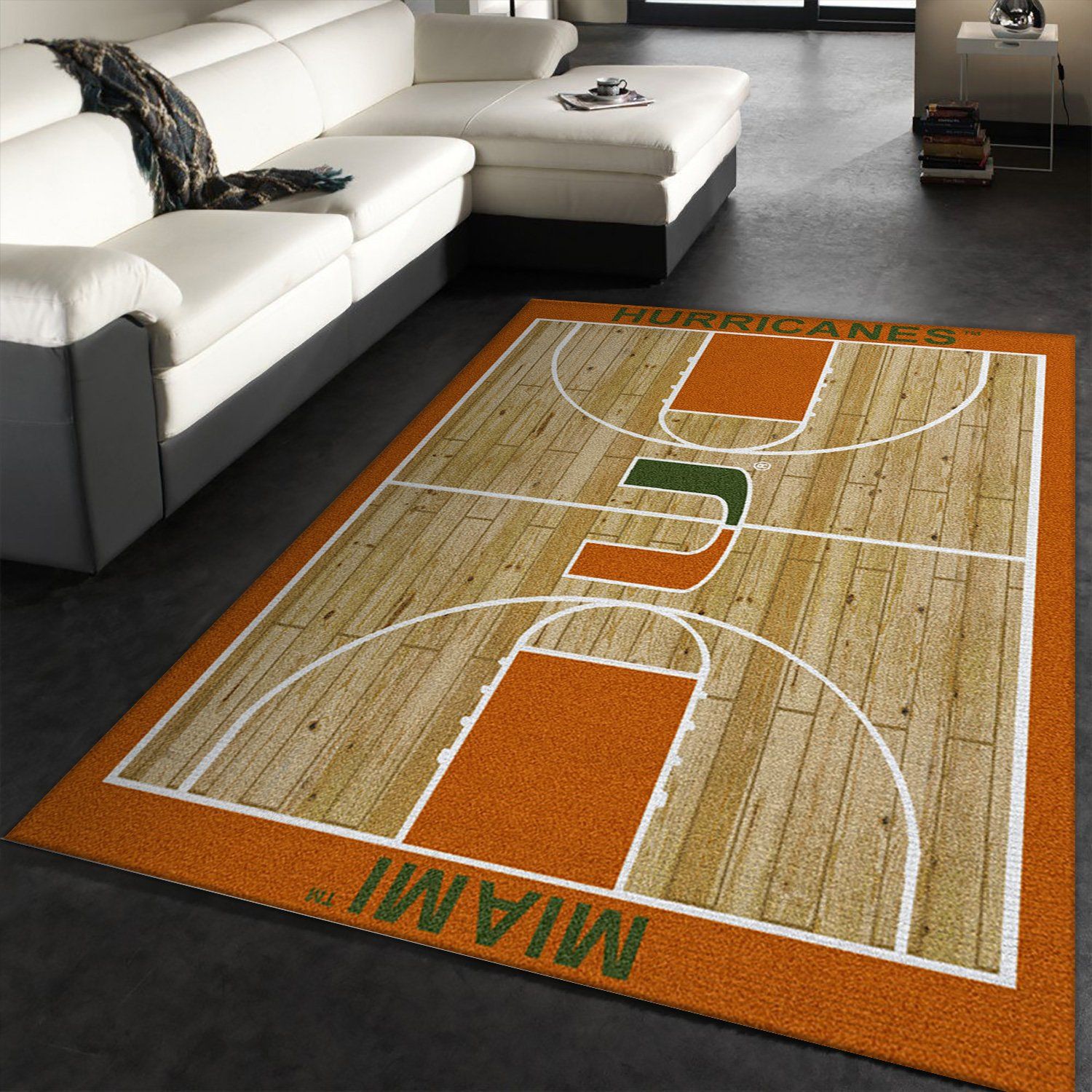 College Home Court Miami Basketball Team Logo Area Rug, Living Room Rug, US Gift Decor