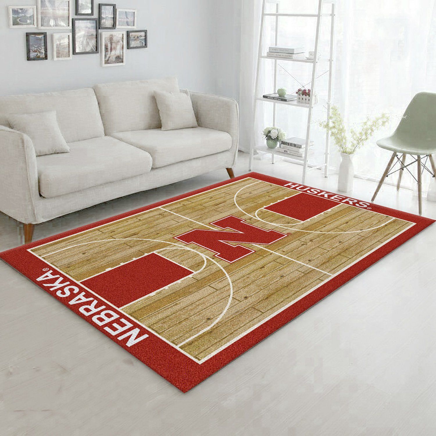 College Home Court Nebraska Basketball Team Logo Area Rug, Bedroom Rug, Home US Decor