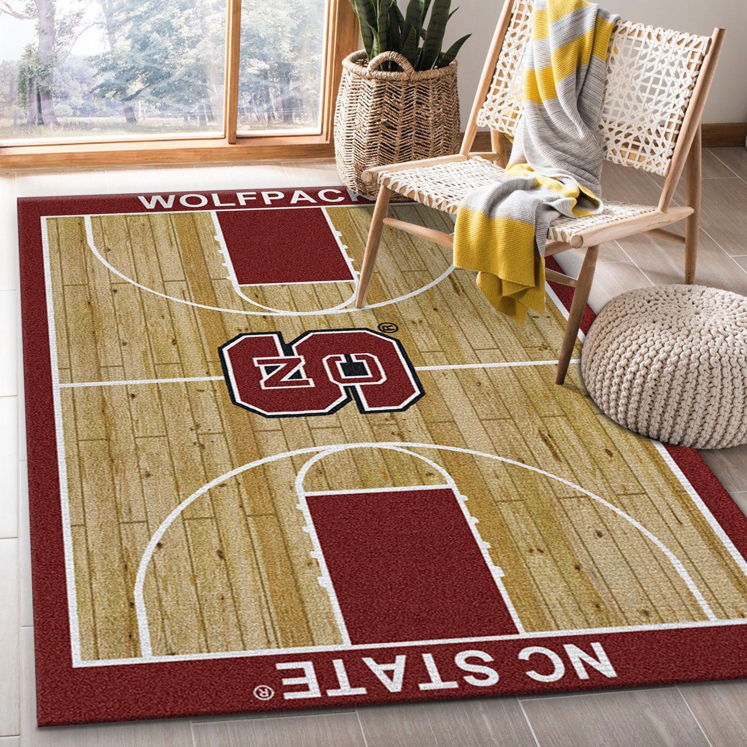 College Home Court North Carolina State Basketball Team Logo Area Rug, Kitchen Rug, US Gift Decor