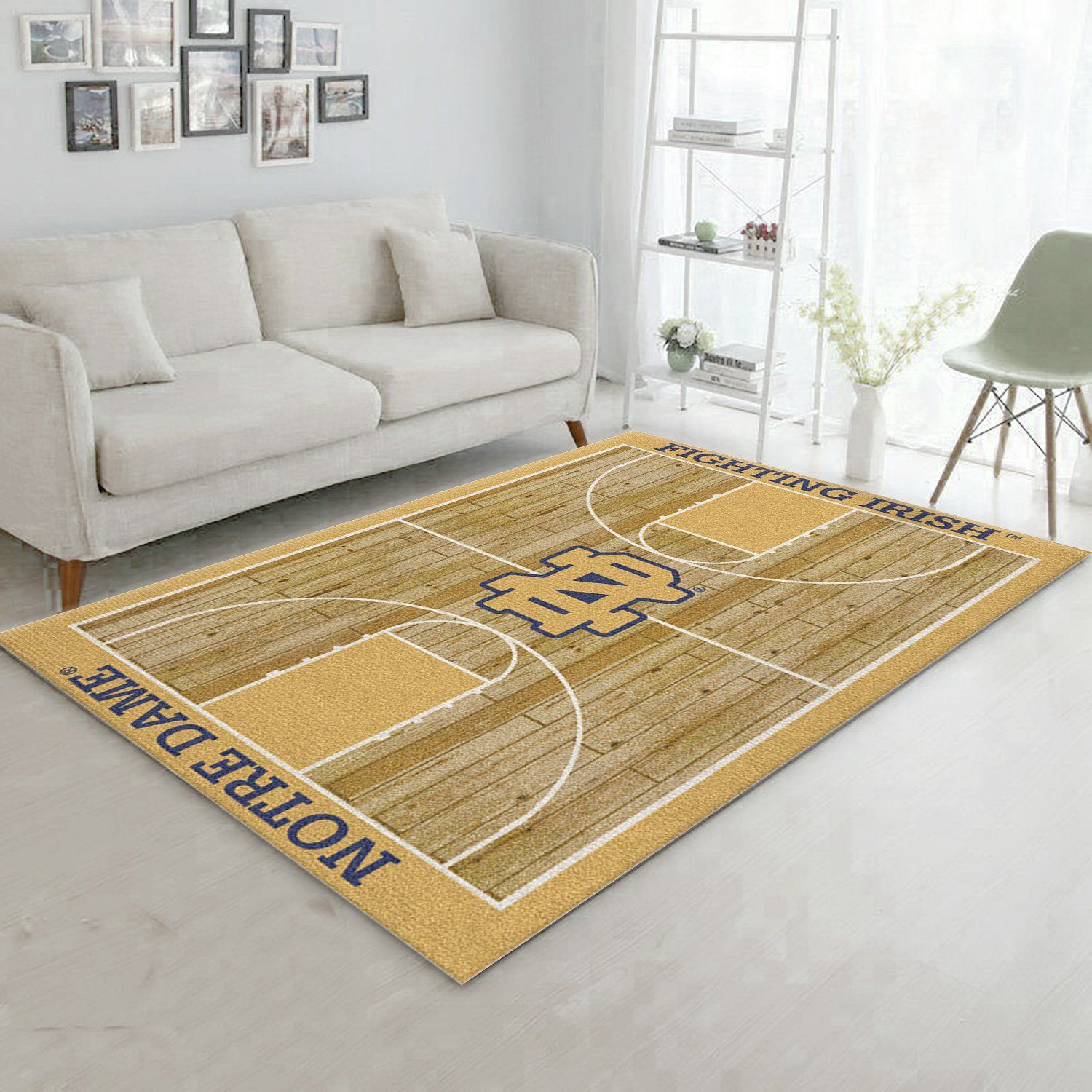 College Home Court Notre Dame Basketball Team Logo Area Rug, Kitchen Rug, Family Gift US Decor