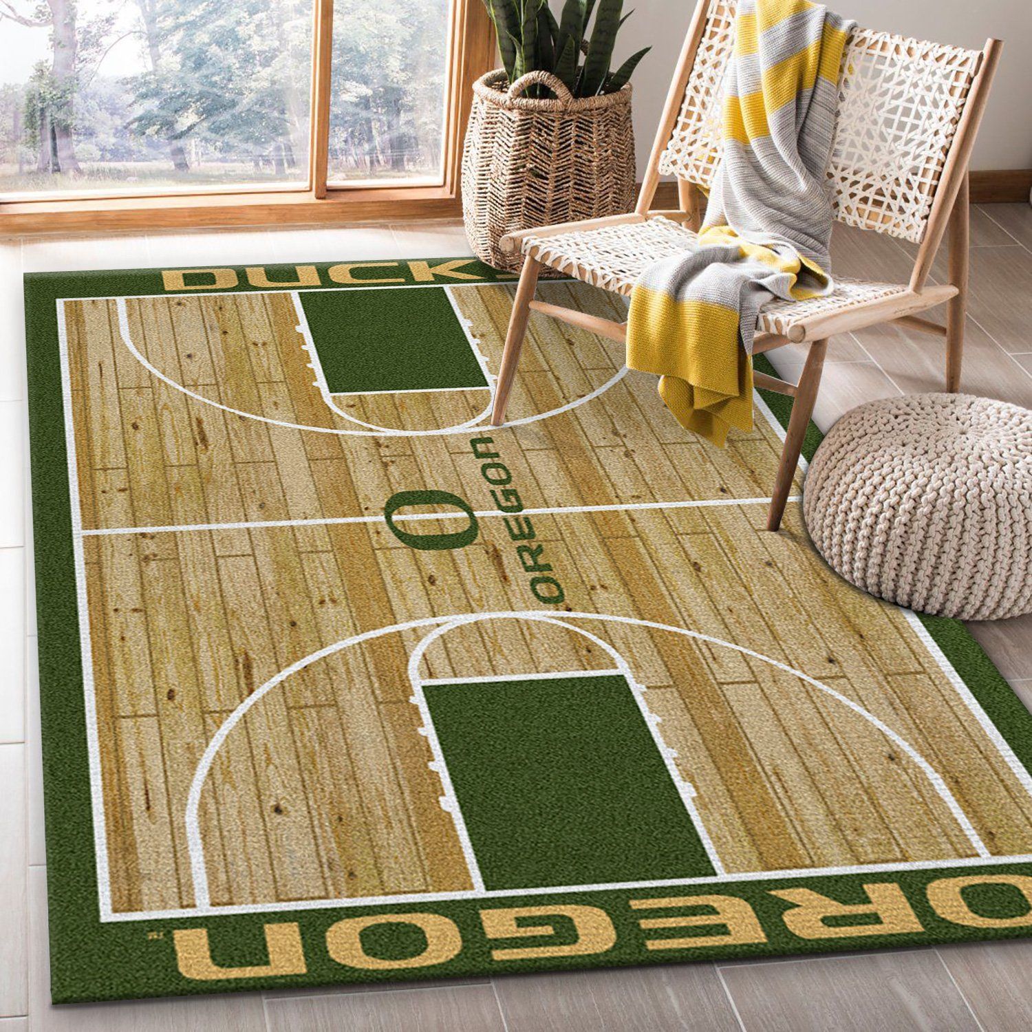 College Home Court Oregon Basketball Team Logo Area Rug, Kitchen Rug, Home US Decor