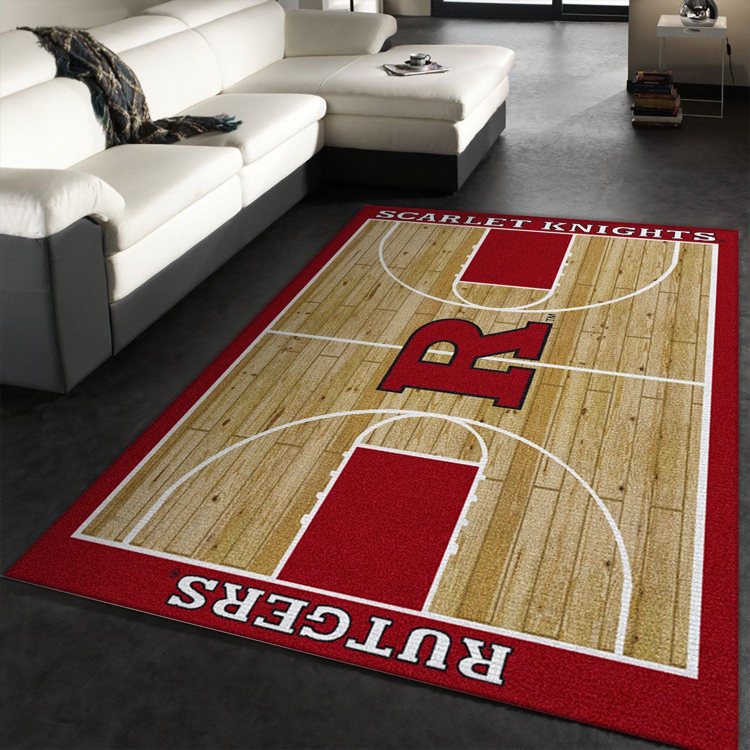 College Home Court Rutgers Basketball Team Logo Area Rug, Living Room Rug, Christmas Gift US Decor