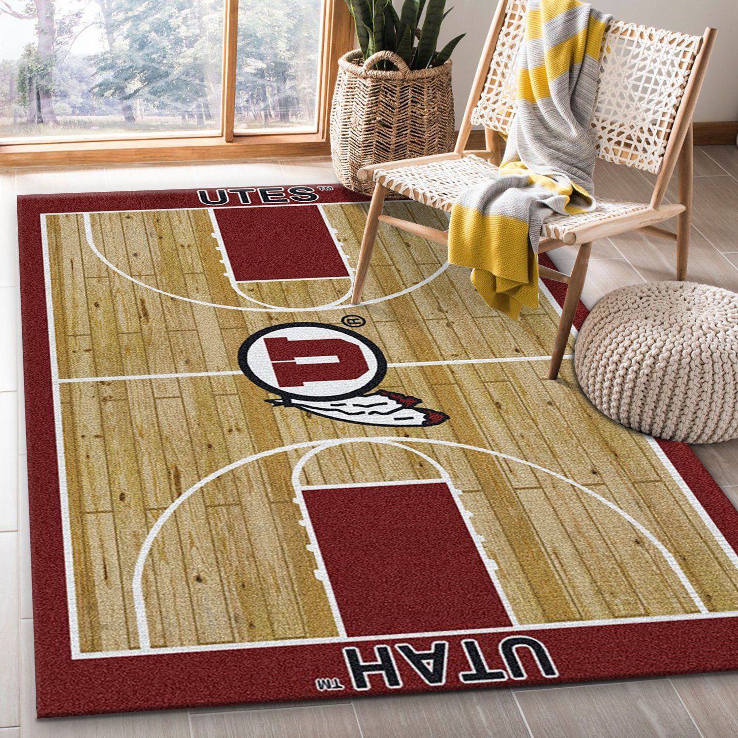 College Home Court Utah Basketball Team Logo Area Rug, Kitchen Rug, Floor Decor Home Decor