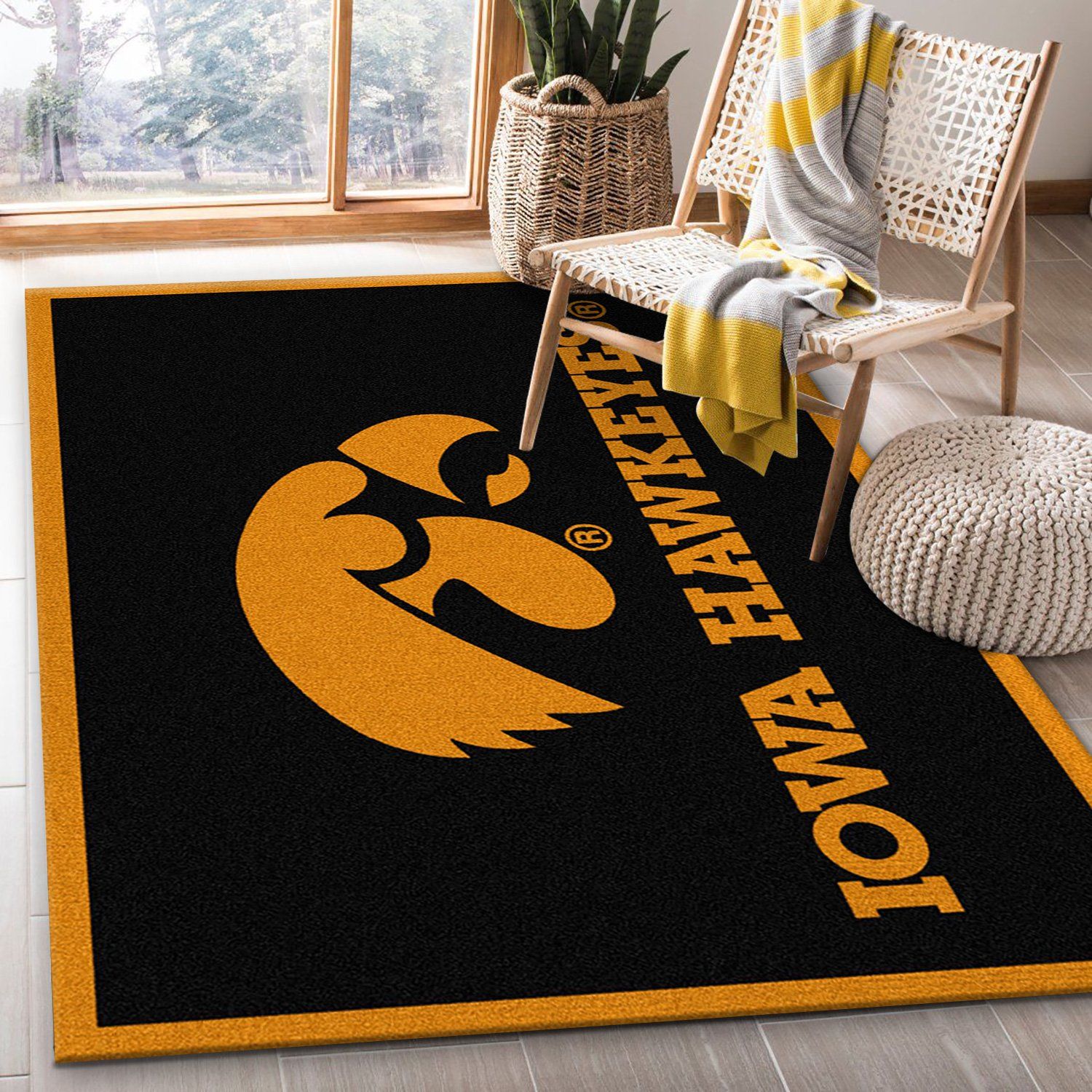 College Spirit Iowa Sport Area Rug For Christmas Team Logo Family Gift US Decor