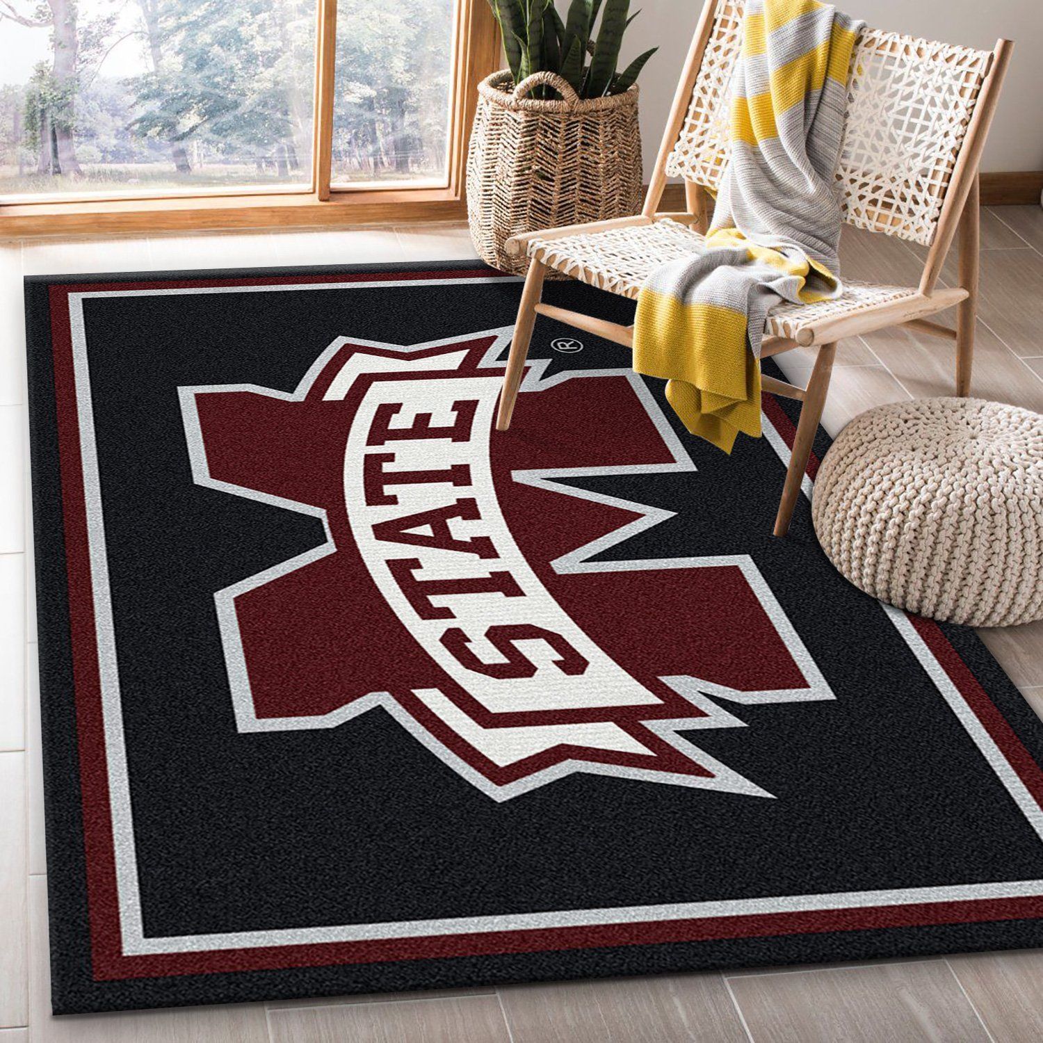 College Spirit Mississippi State Sport Area Rug Team Logo Floor Decor Home Decor