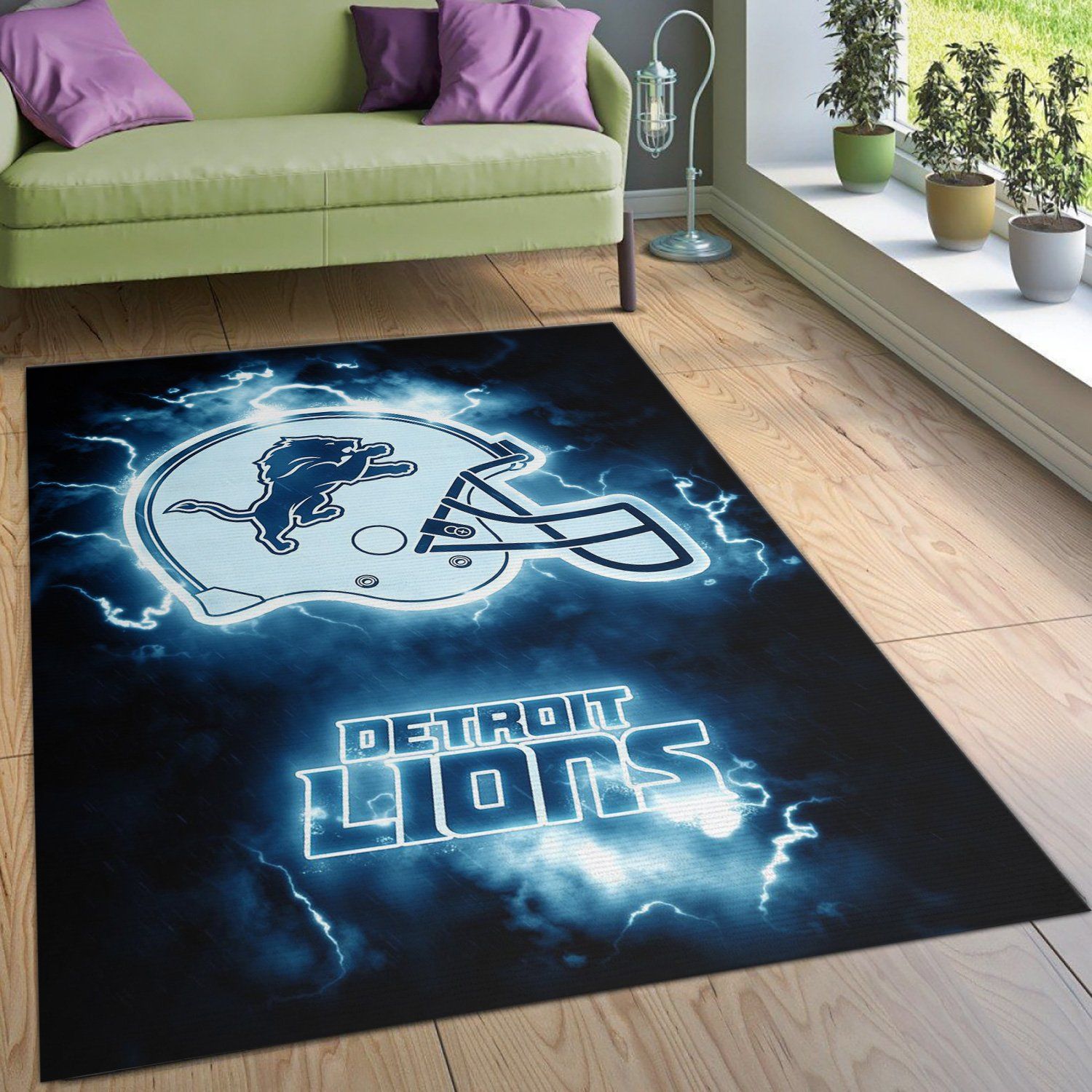 Detroit Lions Skyline NFL Area Rug Living Room Rug Family Gift Us