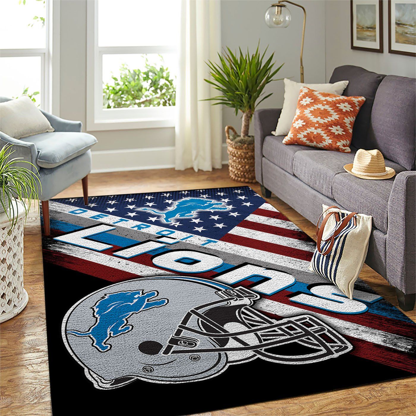 Detroit Lions Skyline NFL Area Rug Living Room Rug Family Gift Us