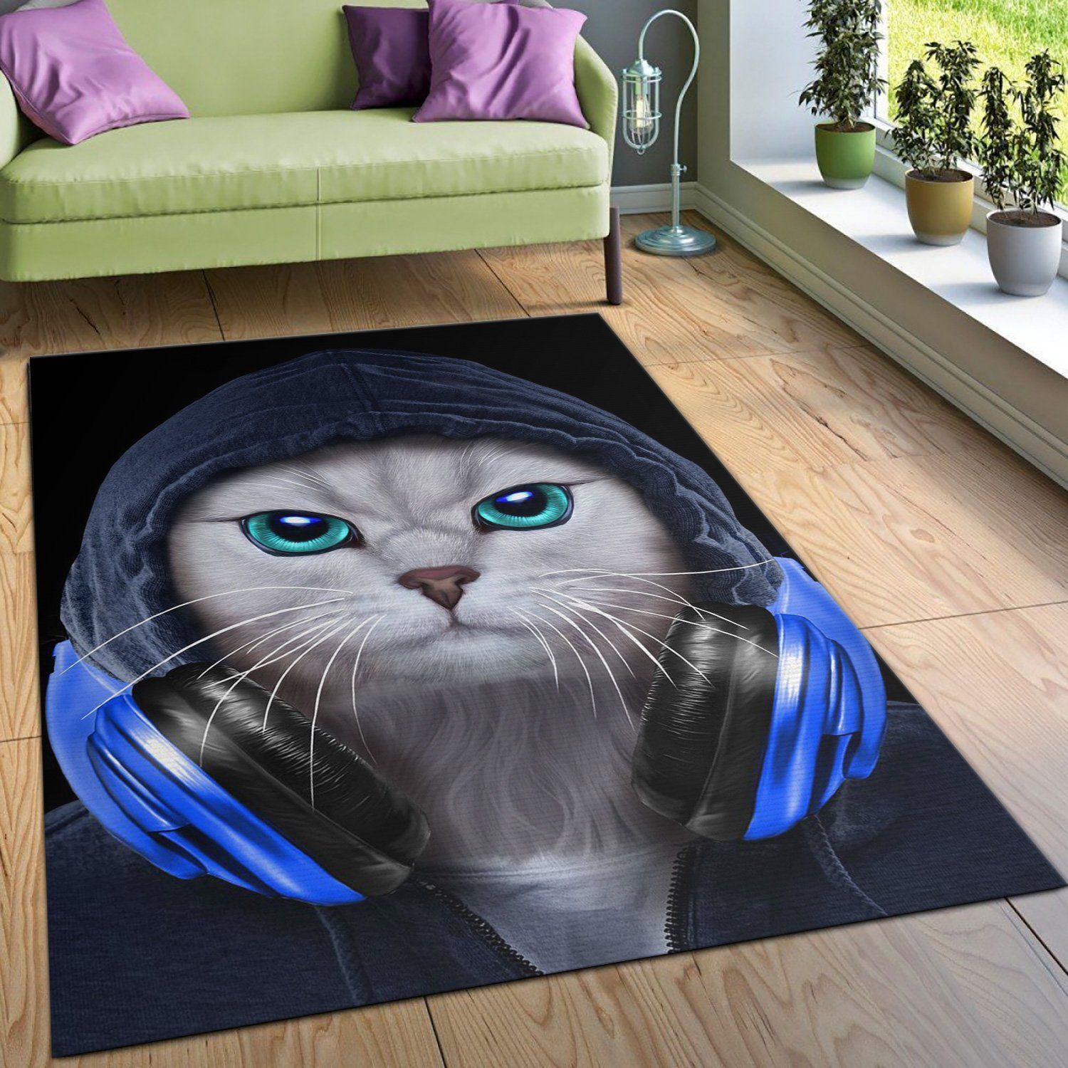 Hip Hop Tabby Cat In Hood Area Rug For Christmas Living Room Rug