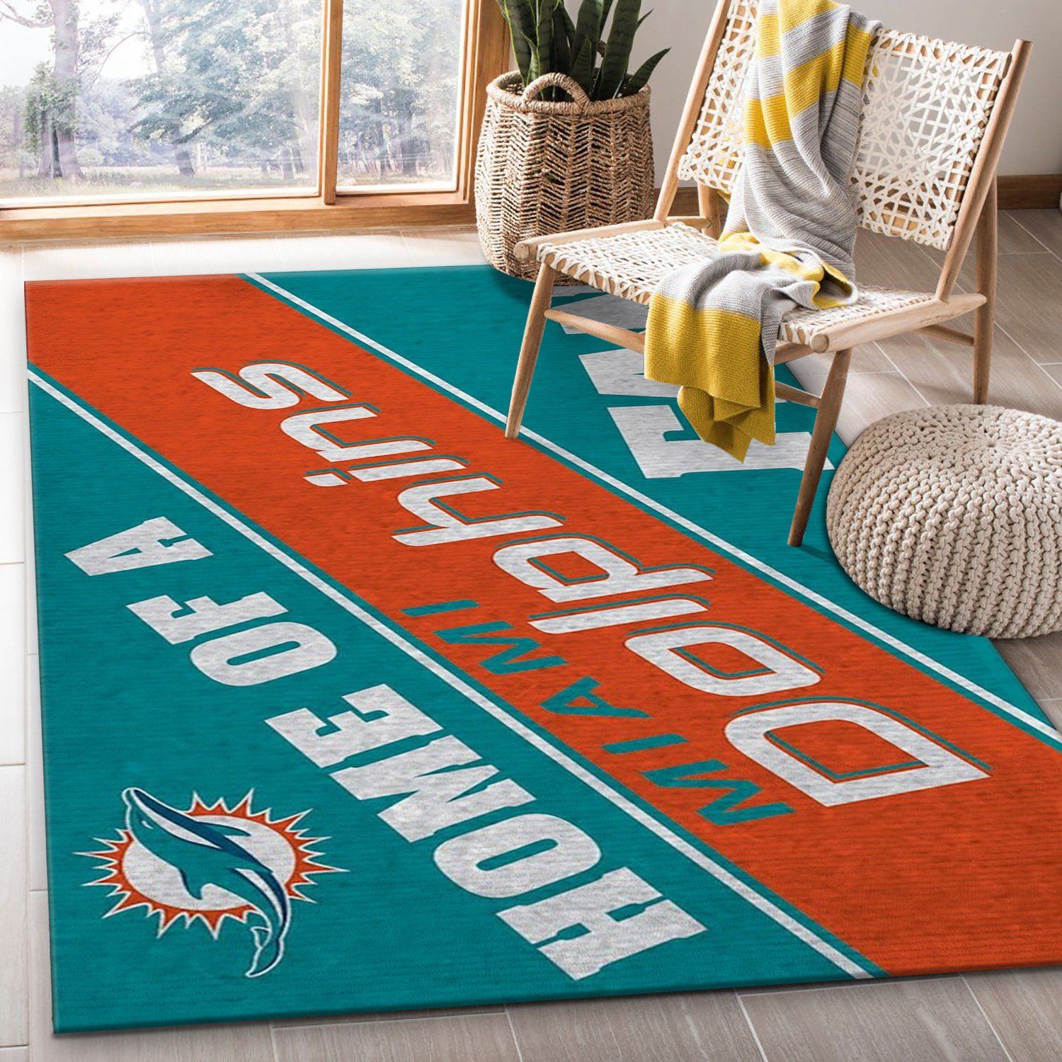 Miami Dolphins NFL Team Logo Grey Wooden Style Style Nice Gift Home Decor  Rectangle Area Rug