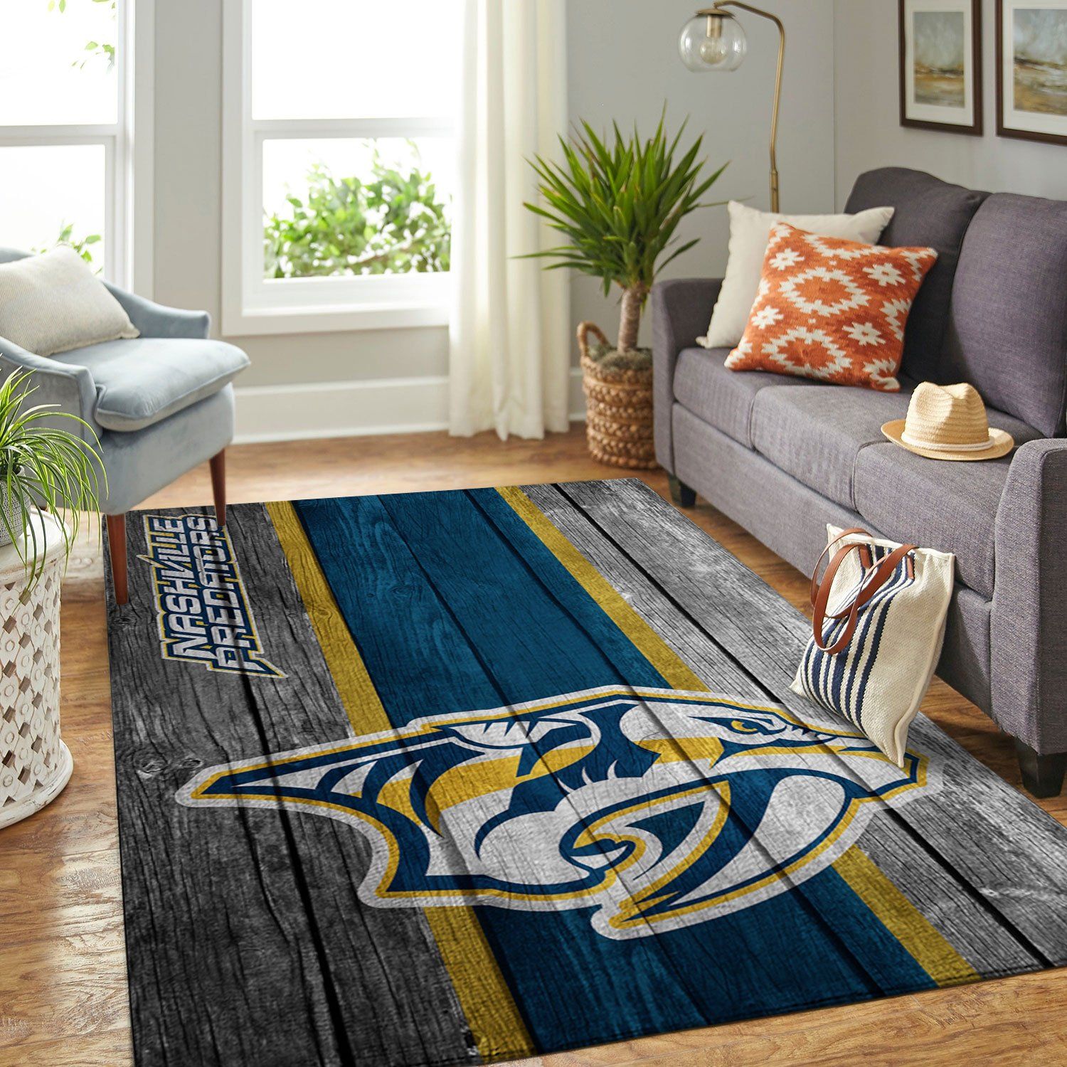 Nashville Predators Nhl Team Logo Wooden Style Nice Gift Home Decor Rectangle Area Rug