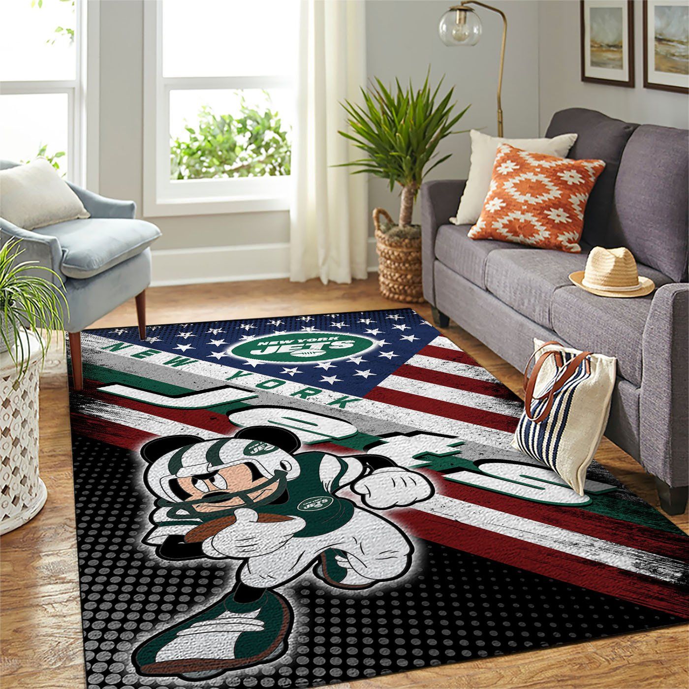 New York Jets Nfl Team Logo Mickey Us Style Nice Gift Home Decor Rectangle Area Rug